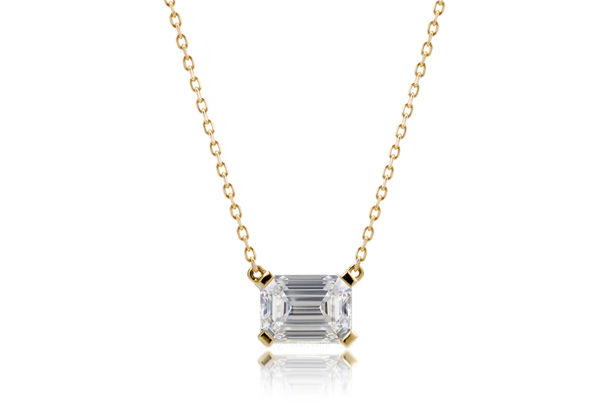 Emerald Cut Diamond Solitaire Necklace (Lab-Grown)