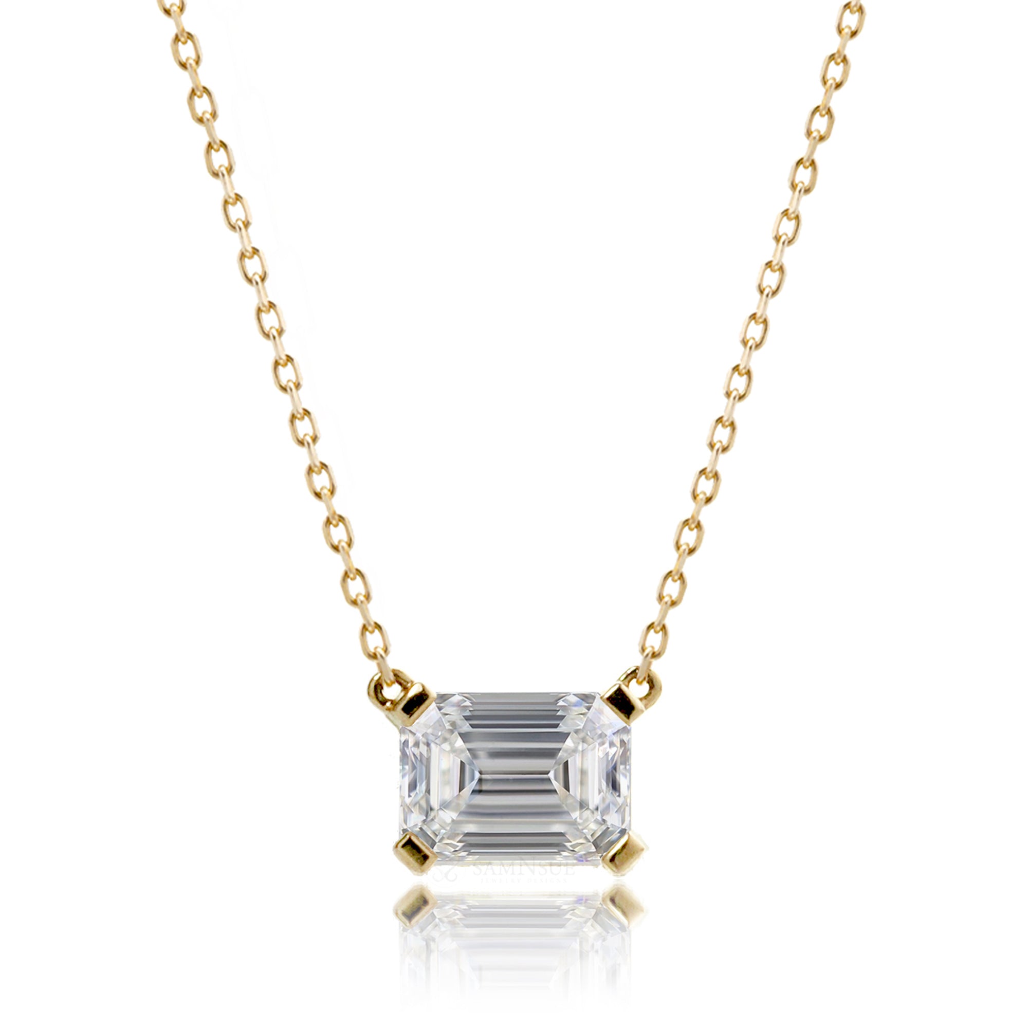 Emerald Cut Diamond Solitaire Necklace (Lab-Grown)