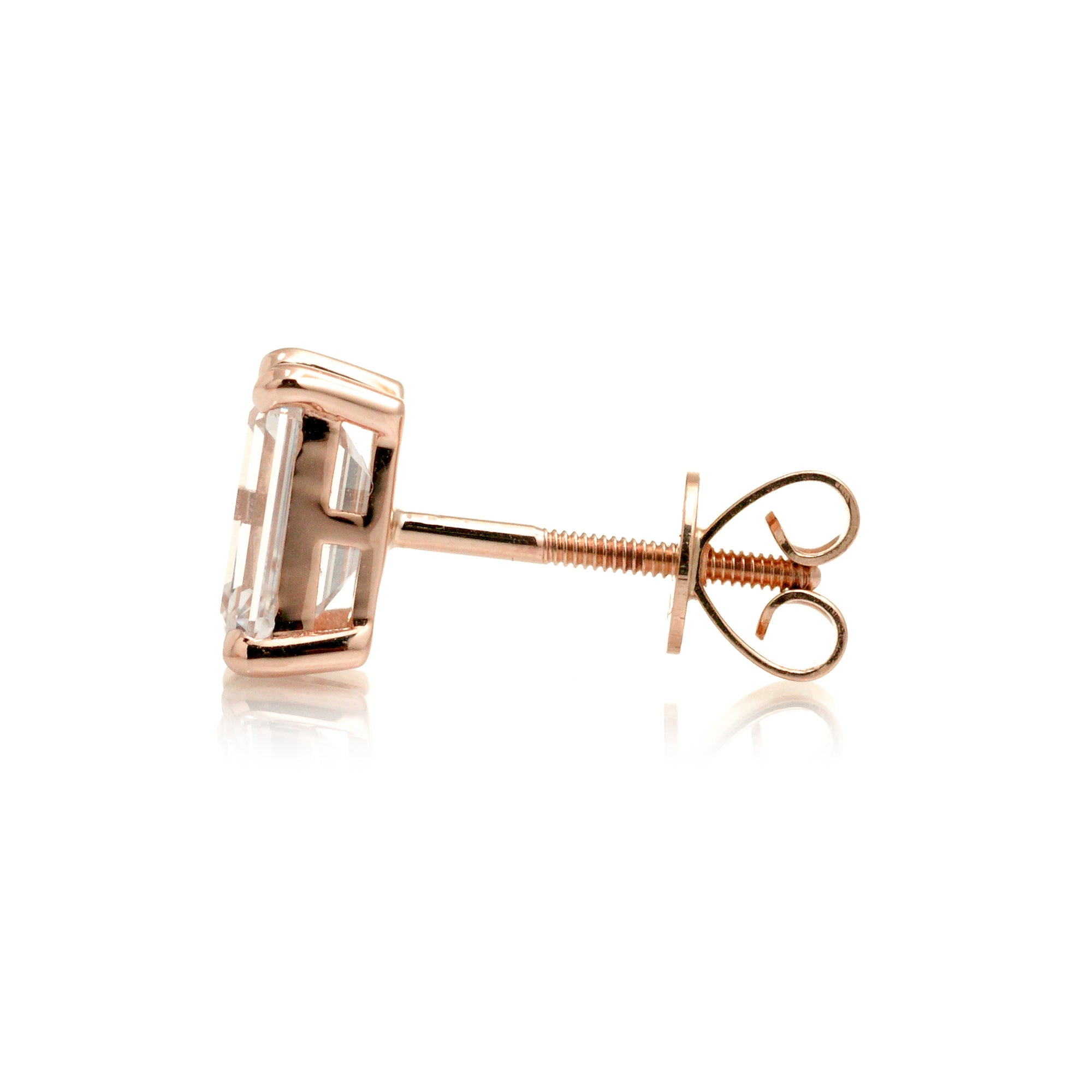 Diamond earrings emerald cut studs rose gold screw backs