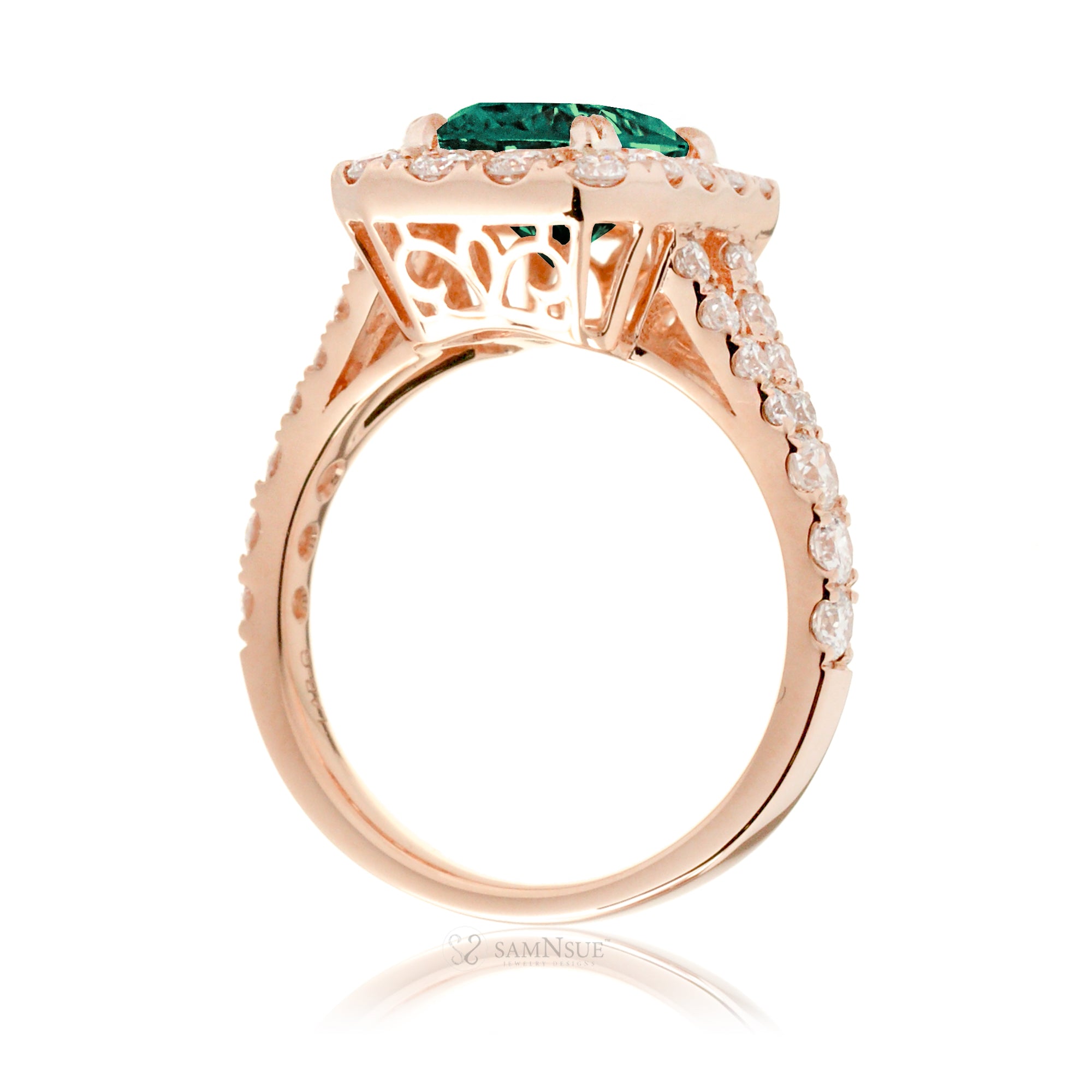 Elegant Emerald-Cut Emerald Engagement Ring with Split Shank – The Meghan in Rose Gold