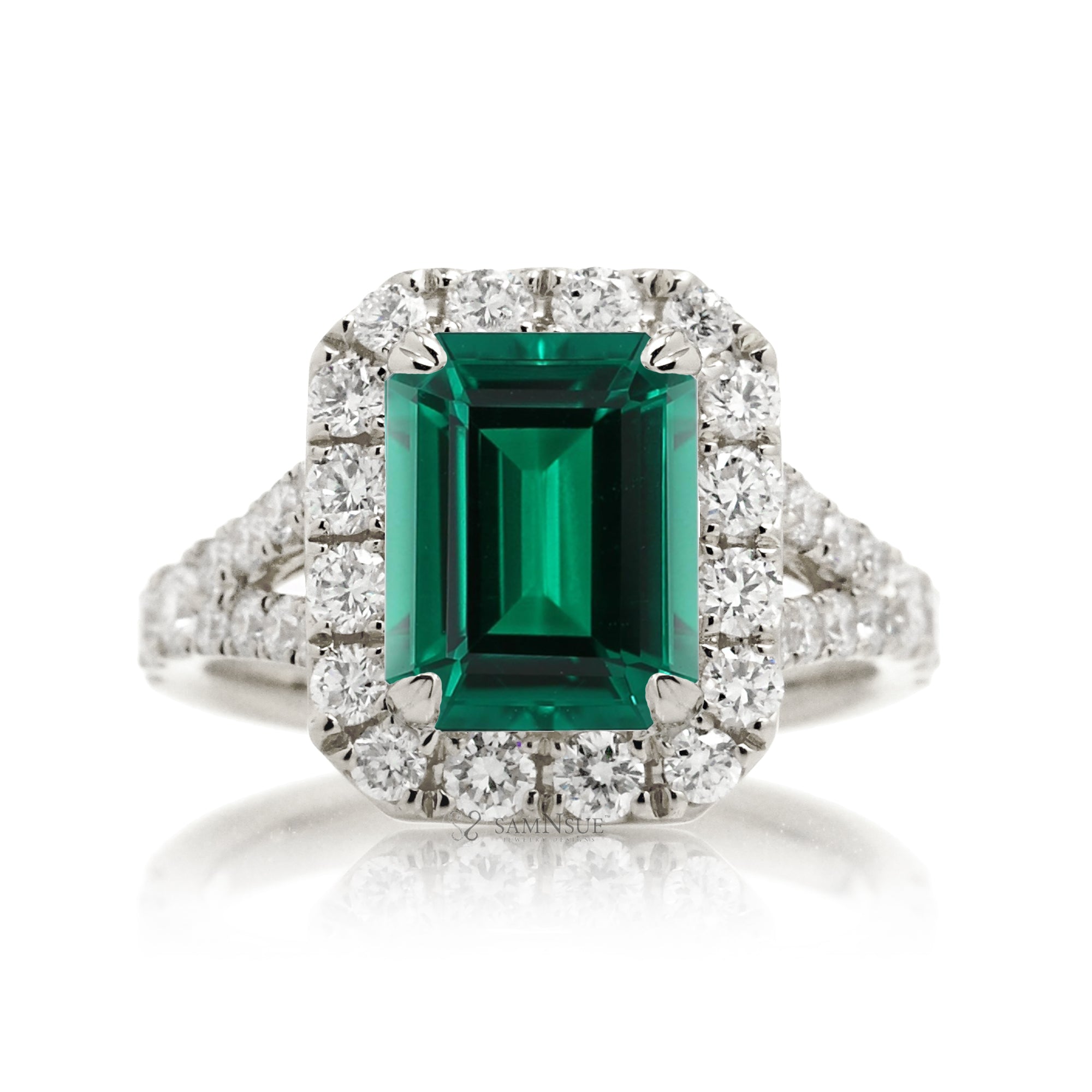 Elegant Emerald-Cut Emerald Engagement Ring with Split Shank – The Meghan in White Gold