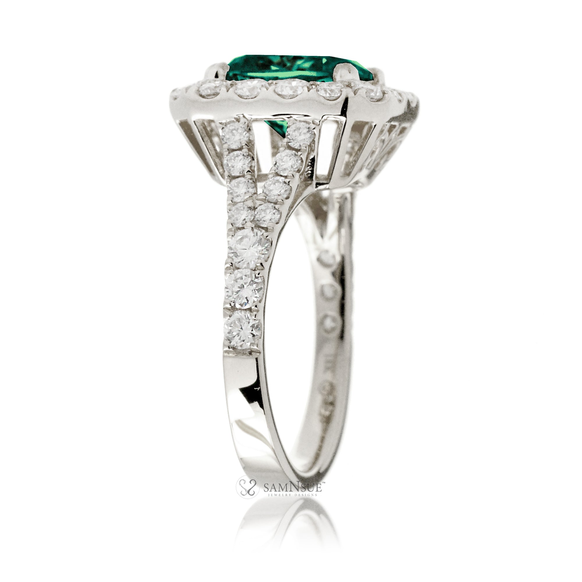 Elegant Emerald-Cut Emerald Engagement Ring with Split Shank – The Meghan in White Gold