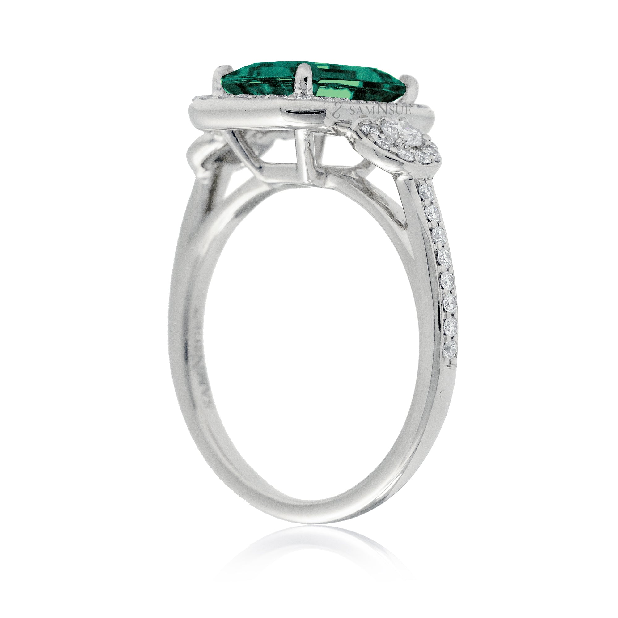 Emerald Cut Emerald Engagement Ring with Diamond Accents