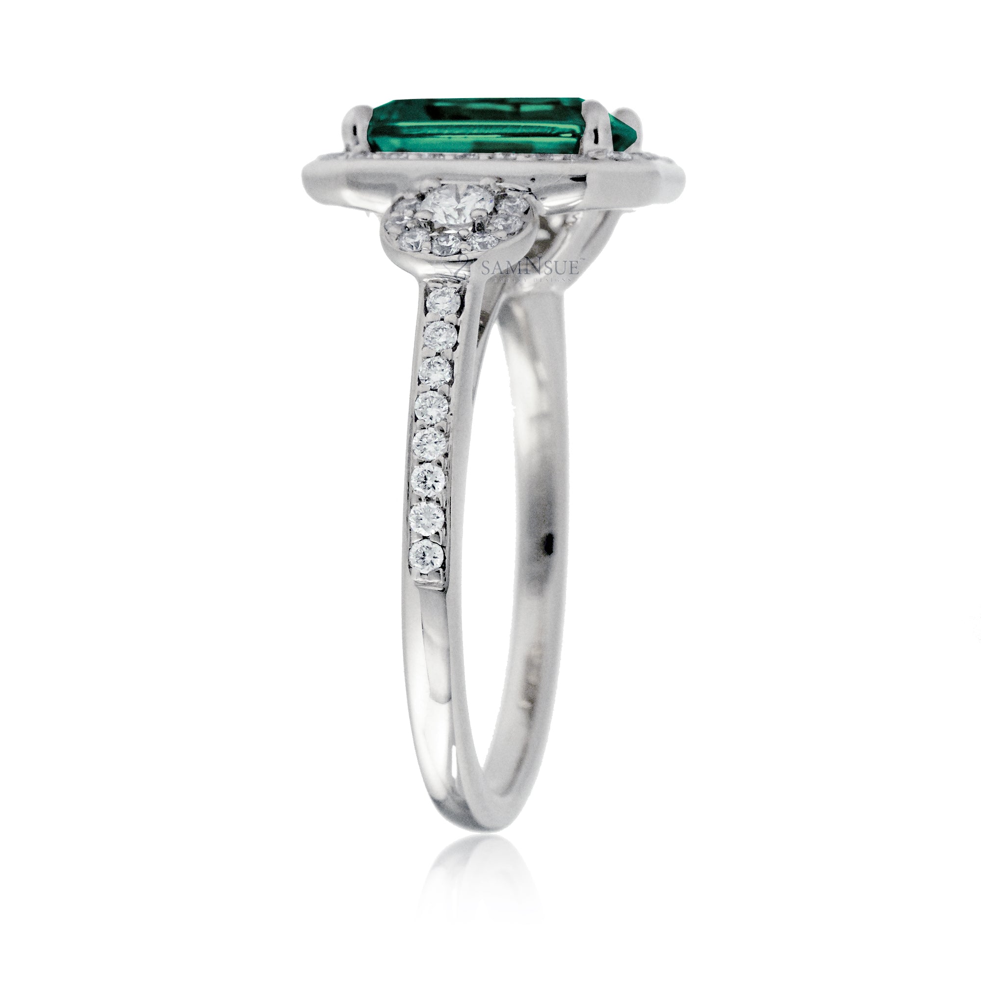 Emerald Cut Emerald Engagement Ring with Diamond Accents