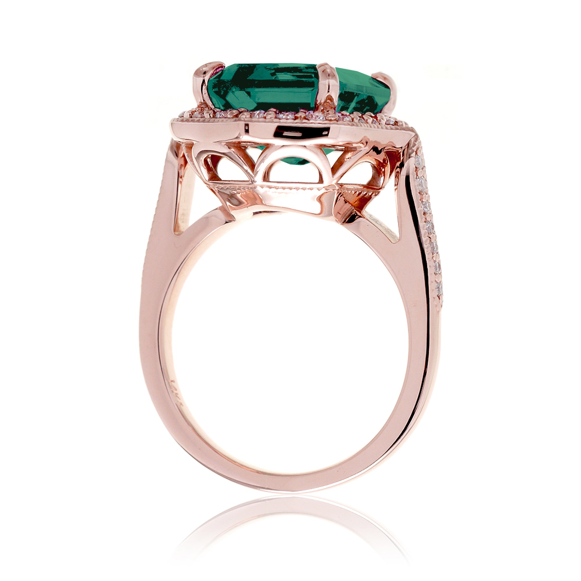 Art Deco Inspired Emerald and Diamond Ring in Rose Gold