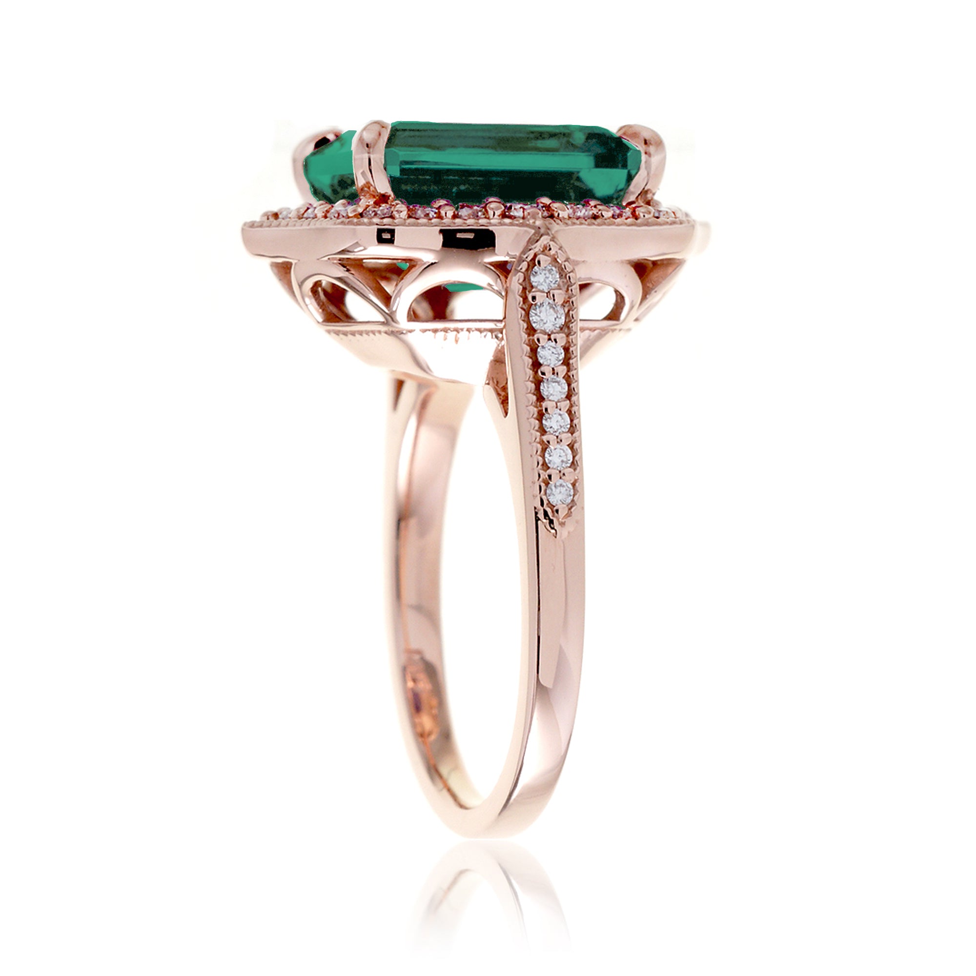 Art Deco Inspired Emerald and Diamond Ring in Rose Gold