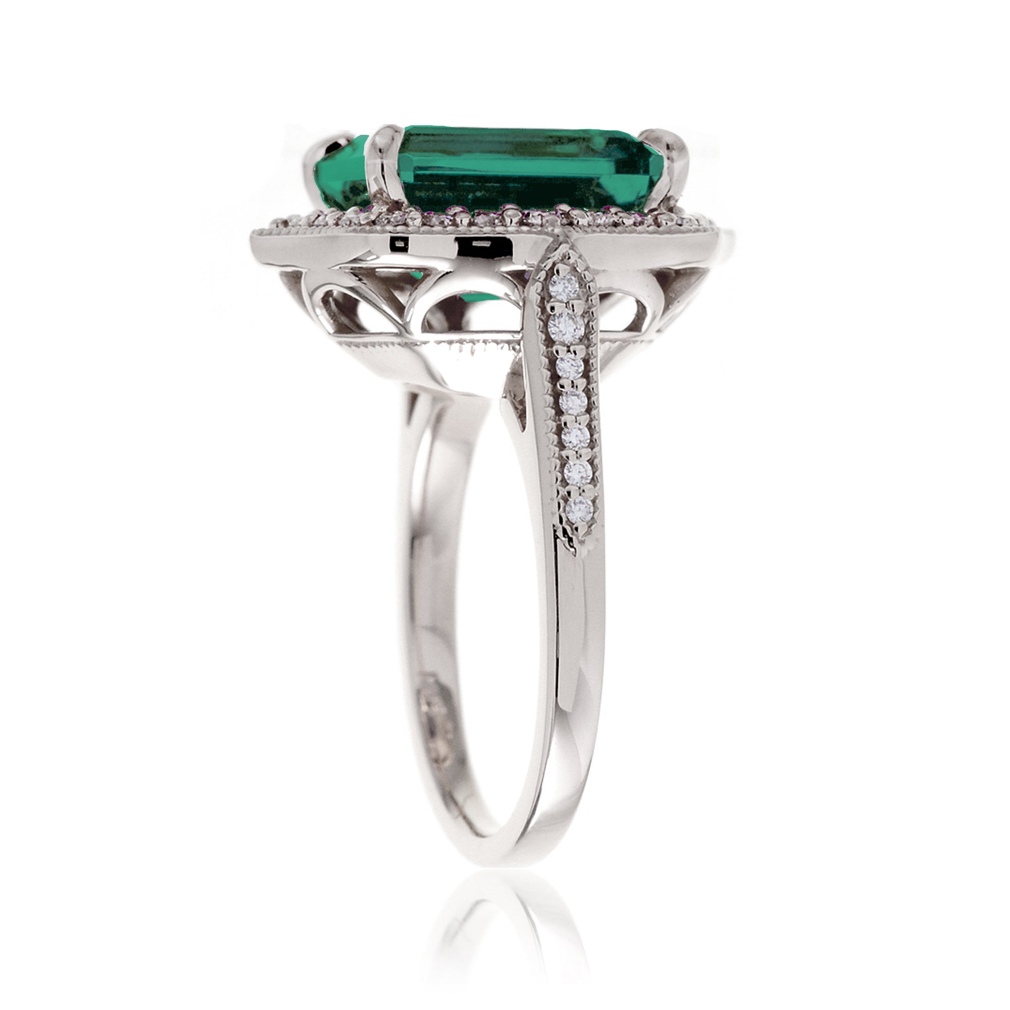 Emerald-Cut Emerald and Diamond Ring in White Gold