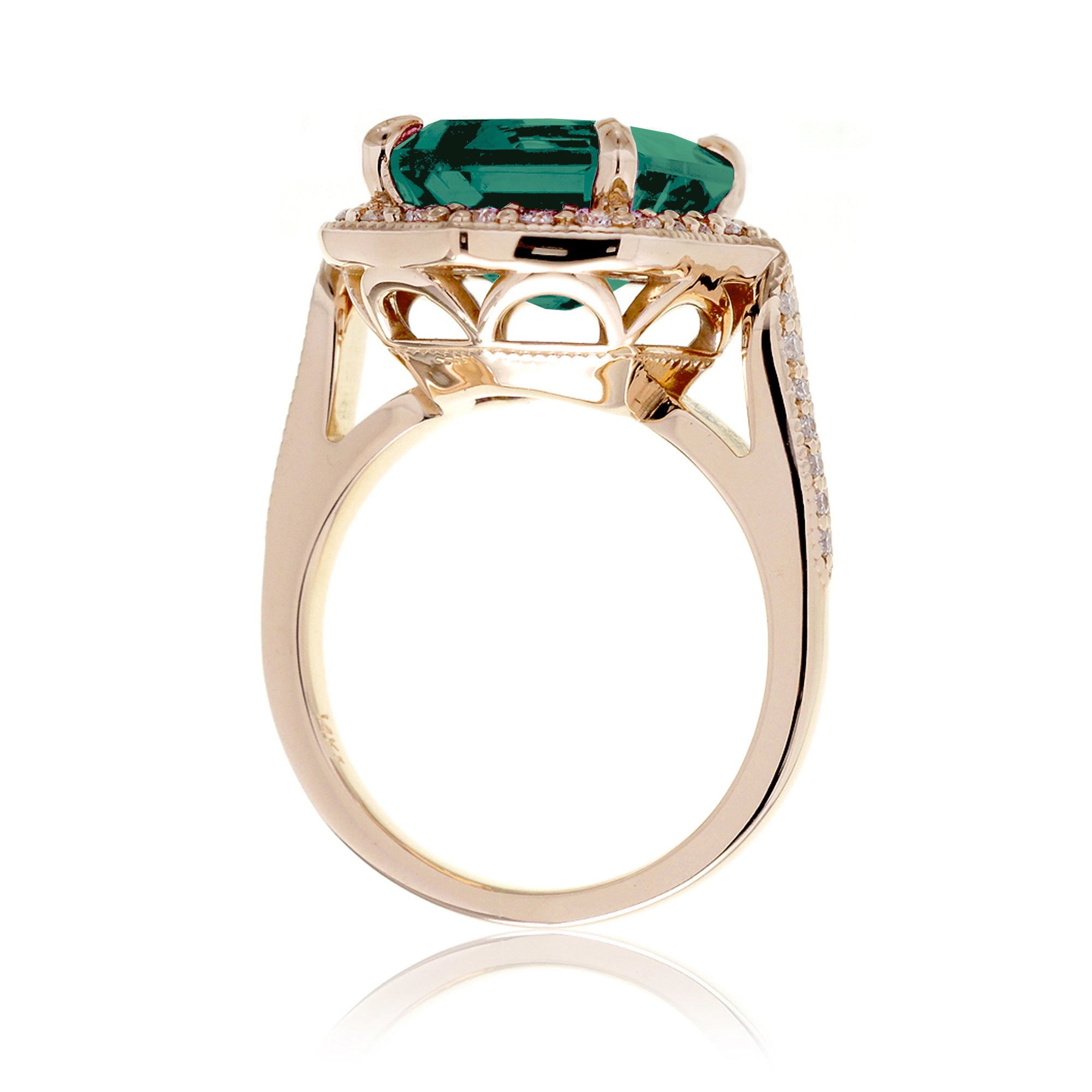 Vintage Emerald and Diamond Halo Ring in Yellow Gold