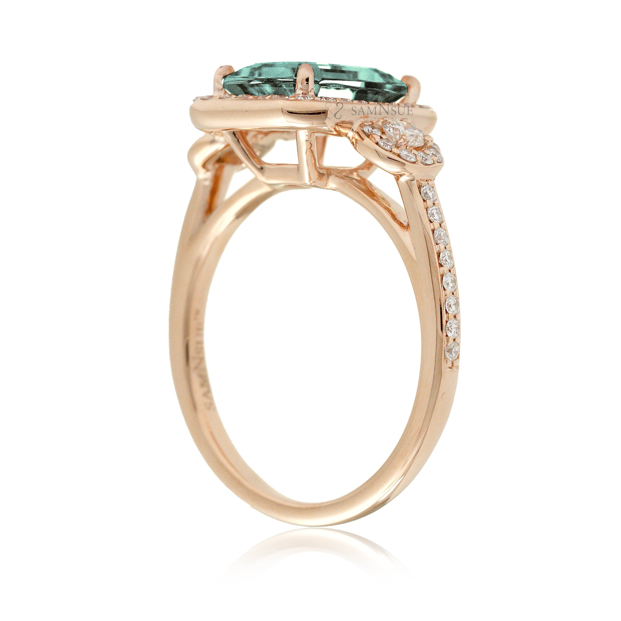 Green Sapphire Engagement Ring – Emerald Cut with Cathedral Design