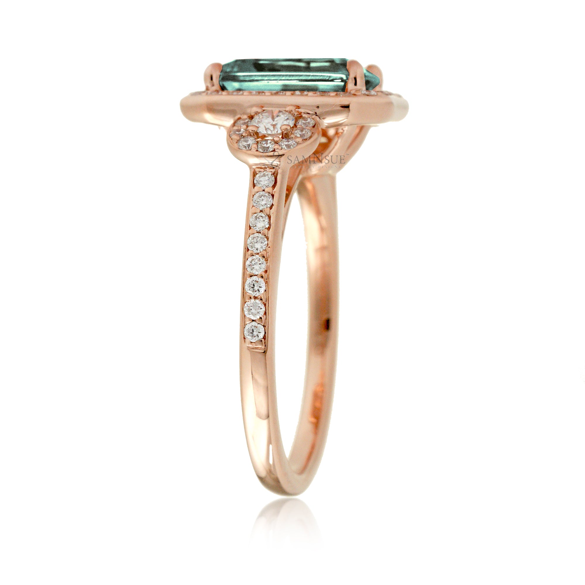 Green Sapphire Engagement Ring – Emerald Cut with Cathedral Design