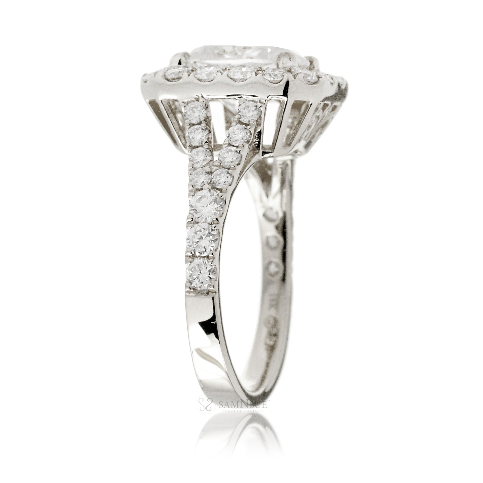 Moissanite Engagement Ring with Emerald Cut and Diamond Split Band – The Meghan in White Gold