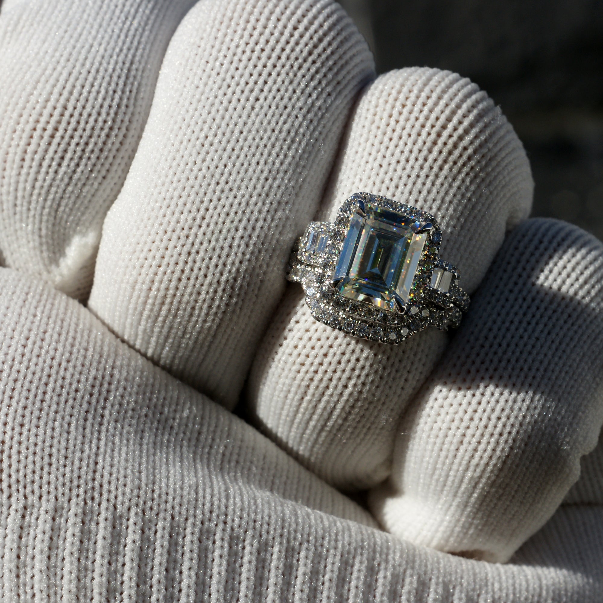 The Cali 10x8mm Emerald Cut Moissanite Engagement Wedding Set - 2 Rings