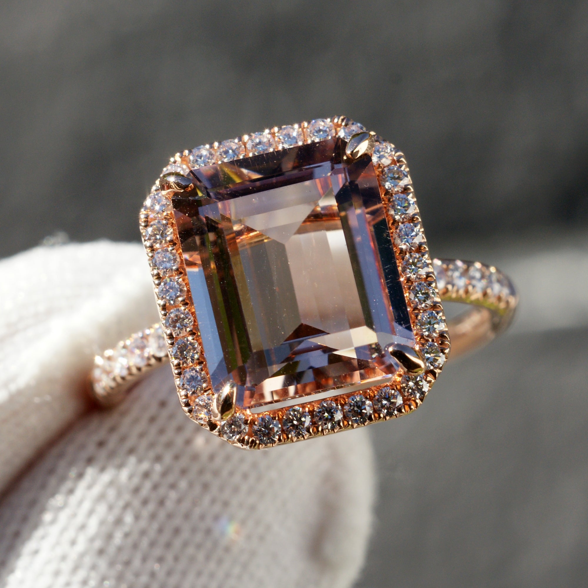 The Drenched Emerald Morganite 12x10mm 14k rose Gold (3/4 setting)