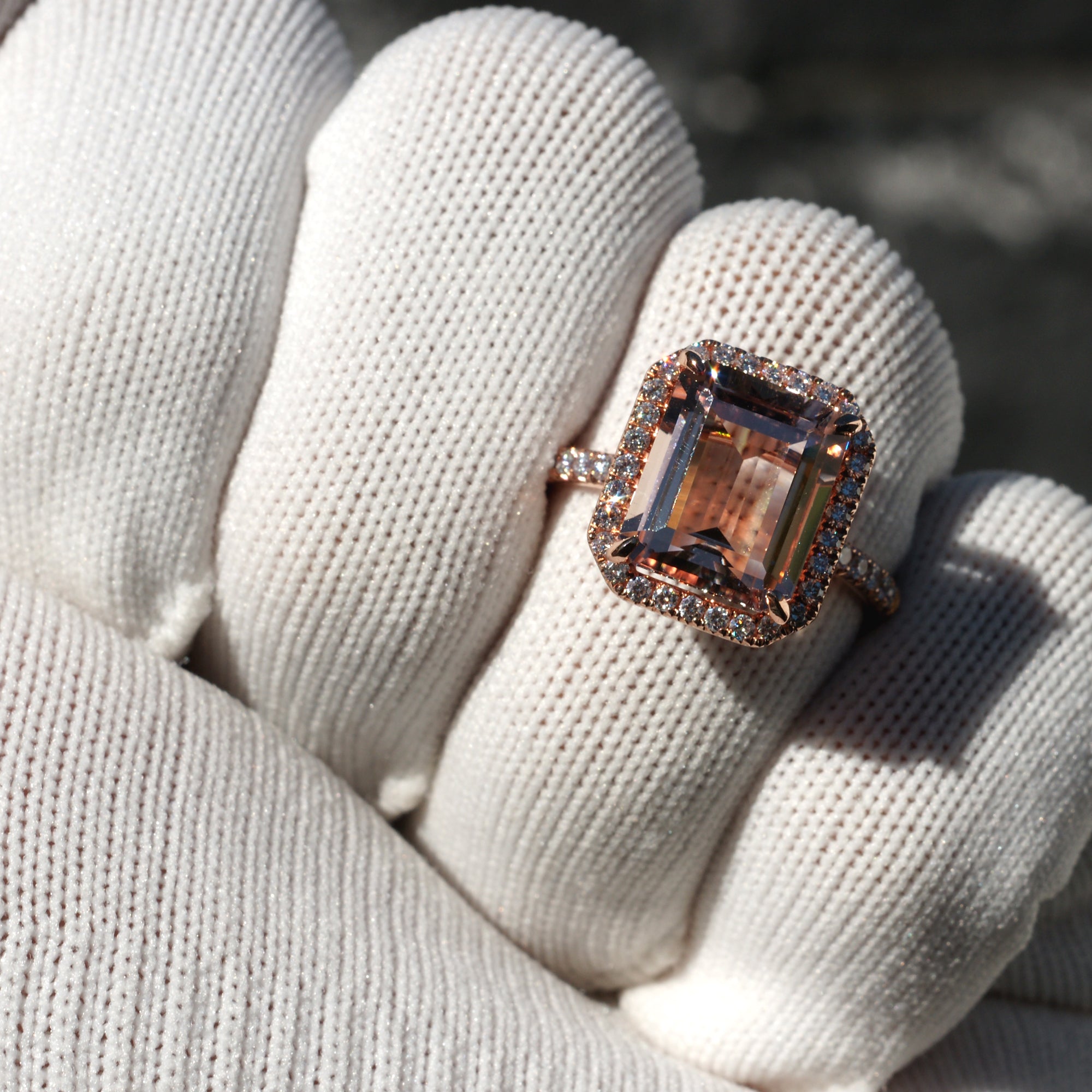 The Drenched Emerald Morganite 12x10mm 14k rose Gold (3/4 setting)