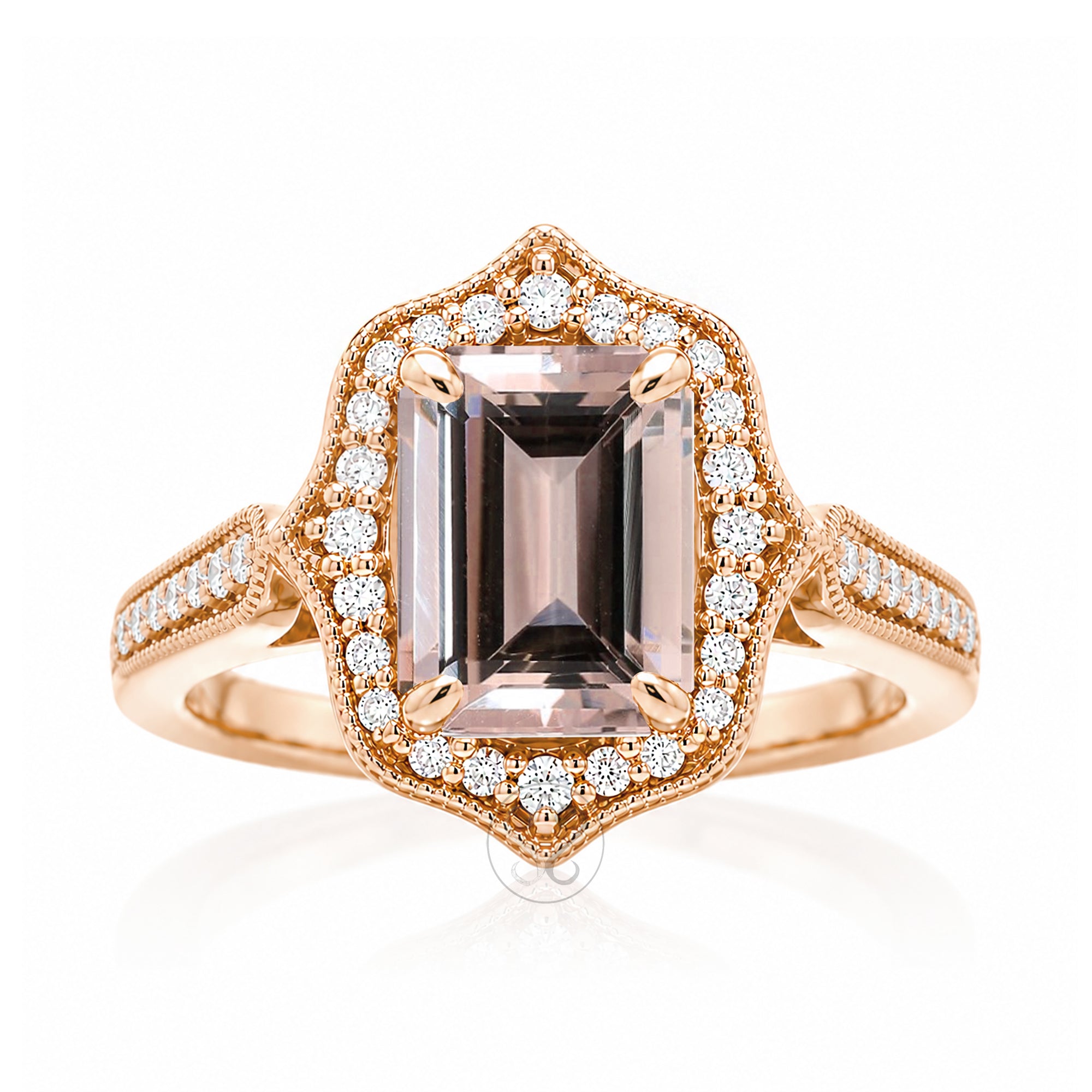 Art Deco Inspired Morganite and Diamond Ring in Rose Gold