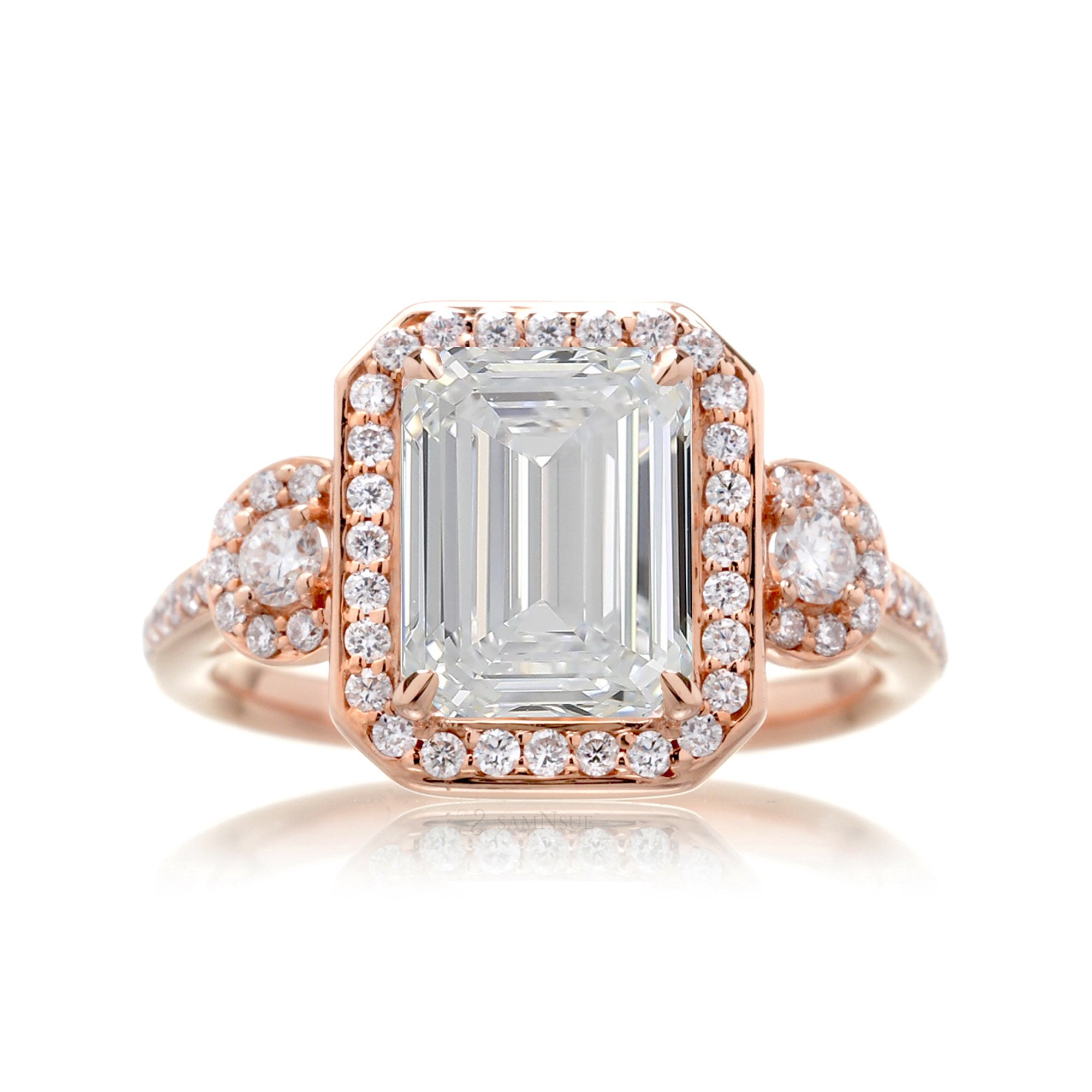 All Diamond Engagement Ring – Emerald Cut with Diamond Accents