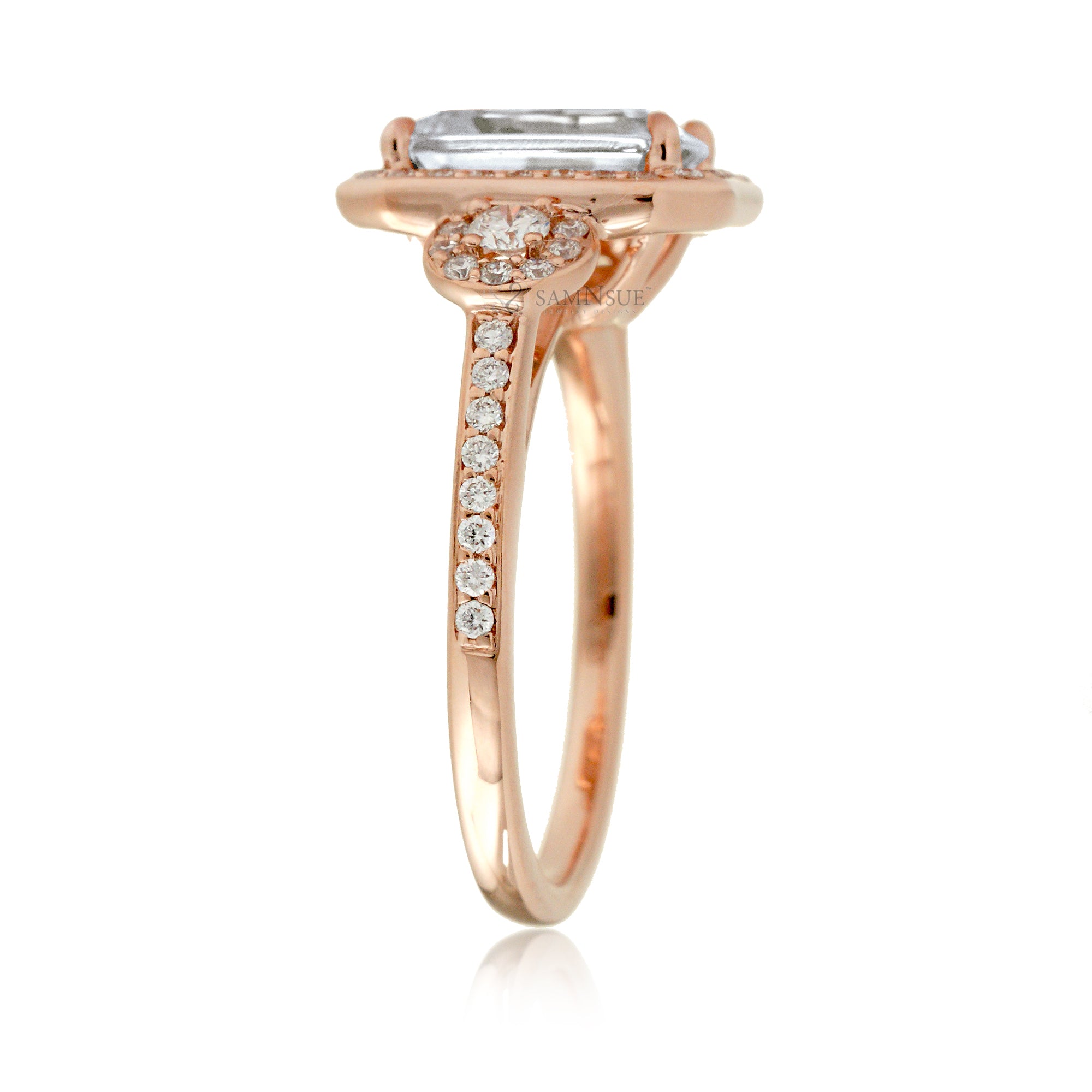 All Diamond Engagement Ring – Emerald Cut with Diamond Accents