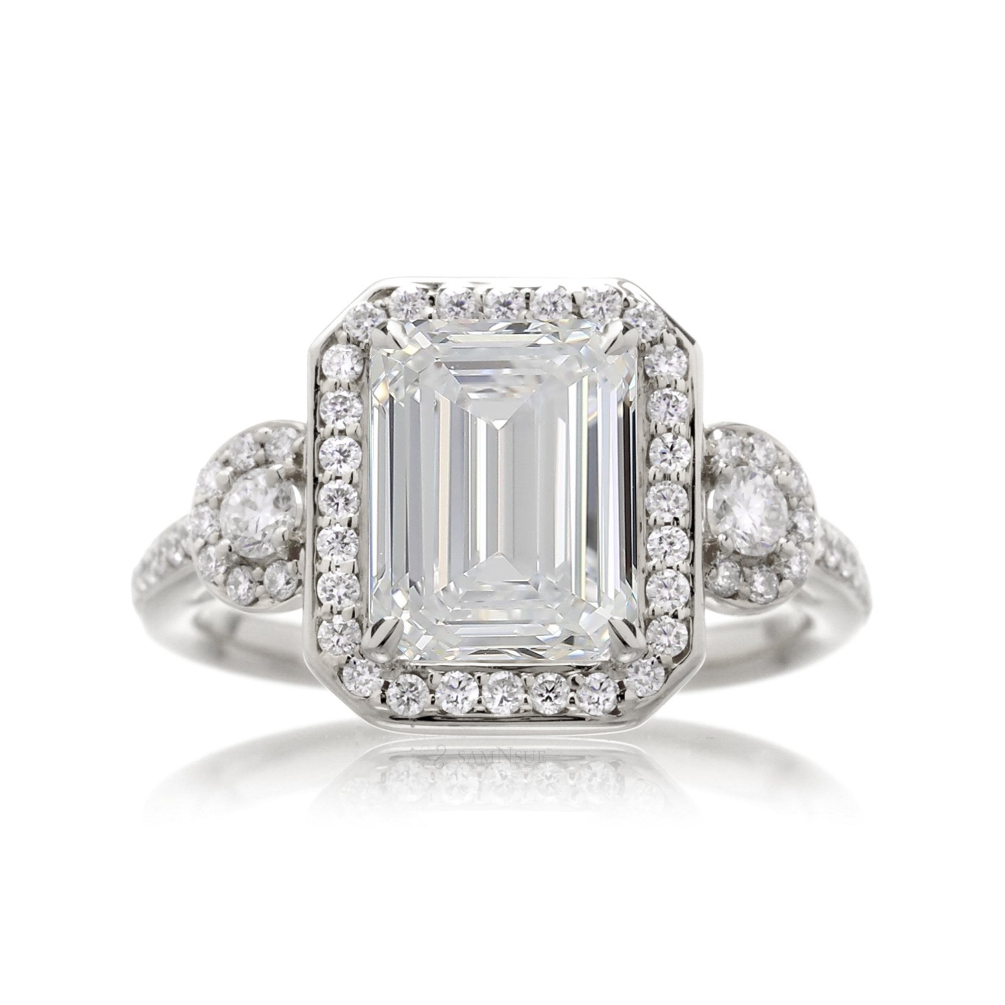 Emerald Cut Diamond Engagement Ring with Halo