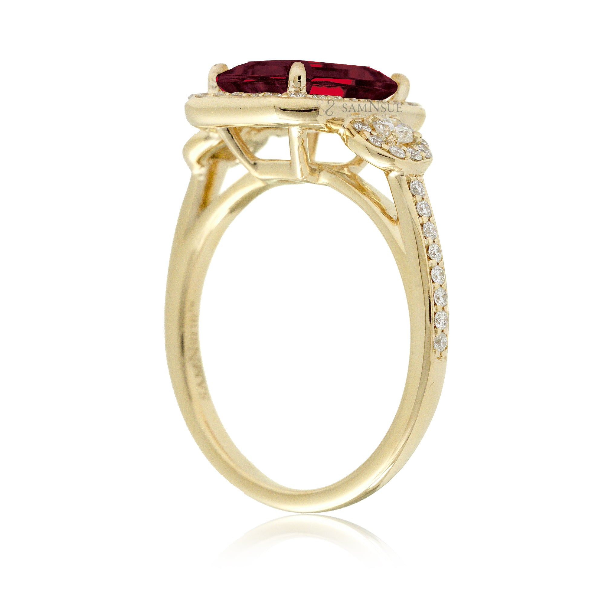 Classic Ruby Engagement Ring with Diamonds – Emerald Cut Setting