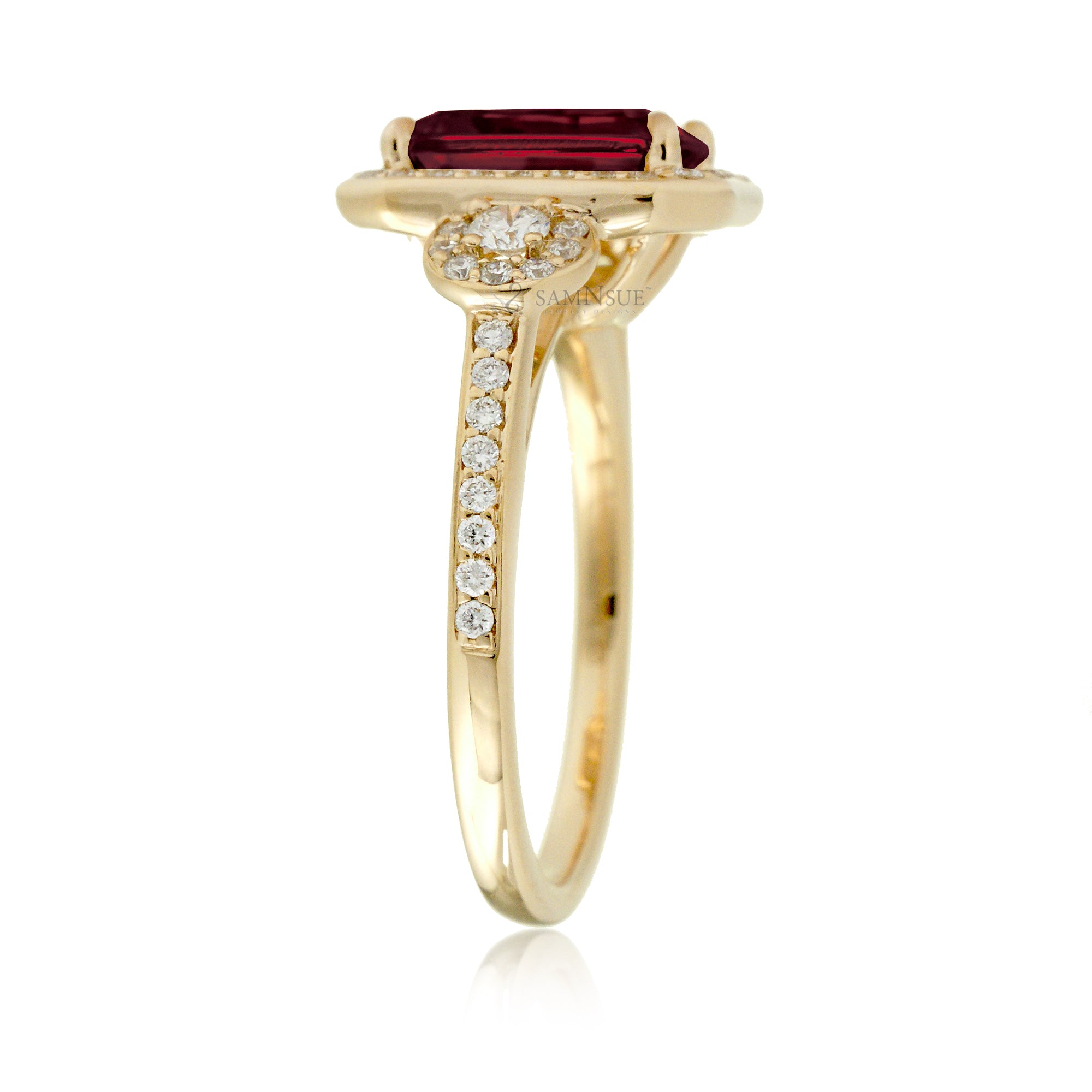 Classic Ruby Engagement Ring with Diamonds – Emerald Cut Setting