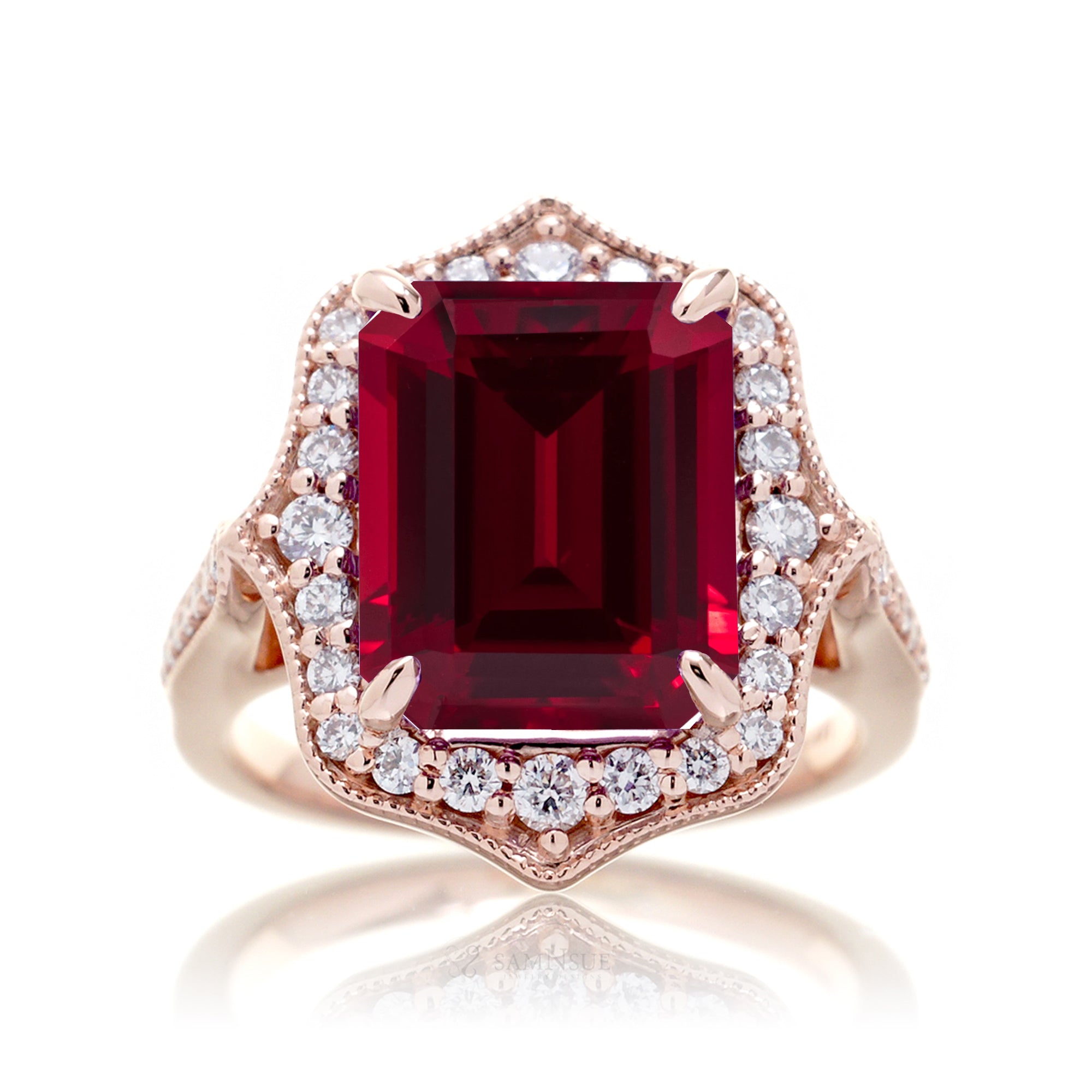 Art Deco Inspired Ruby and Diamond Ring in Rose Gold