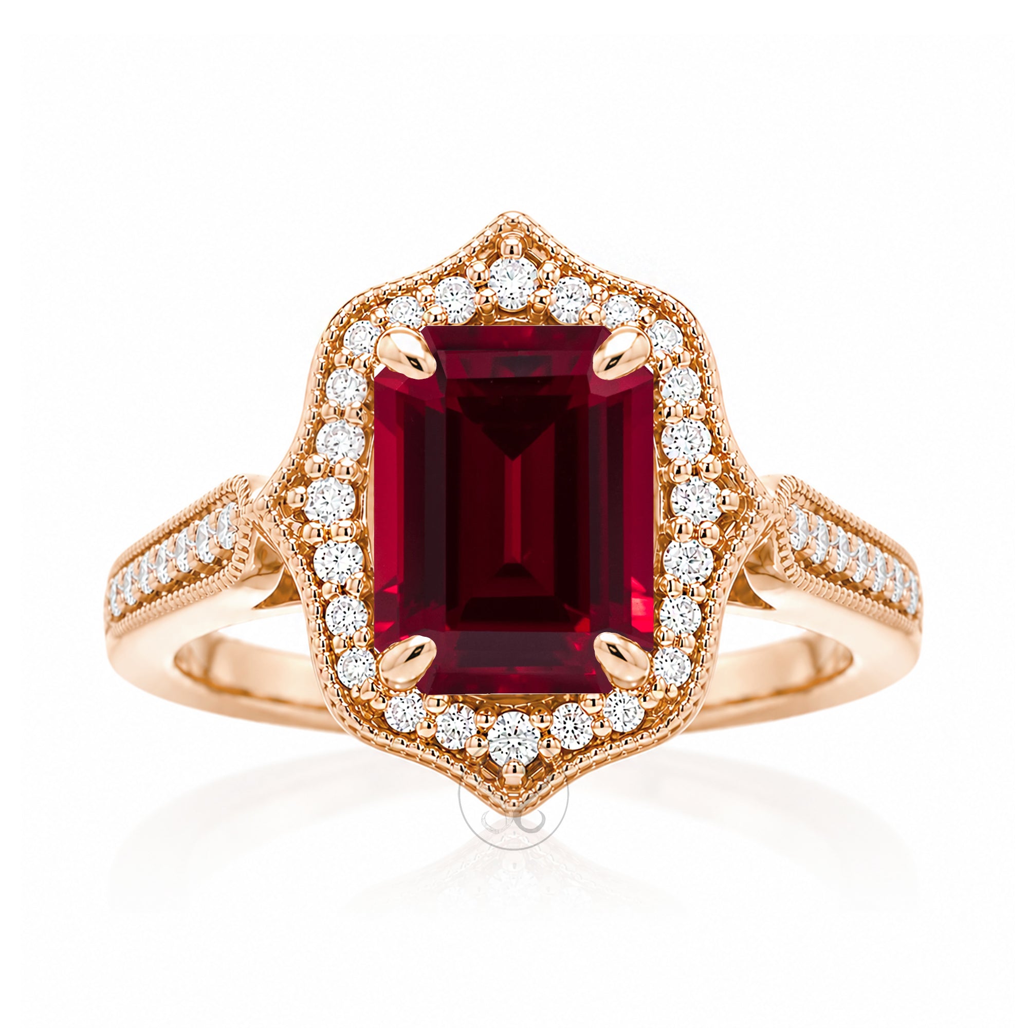 Art Deco Inspired Ruby and Diamond Ring in Rose Gold