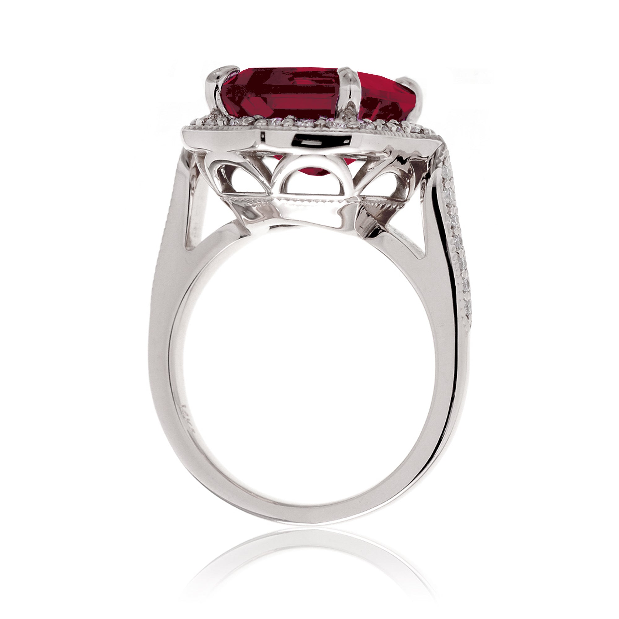 Emerald-Cut Ruby and Diamond Ring in White Gold