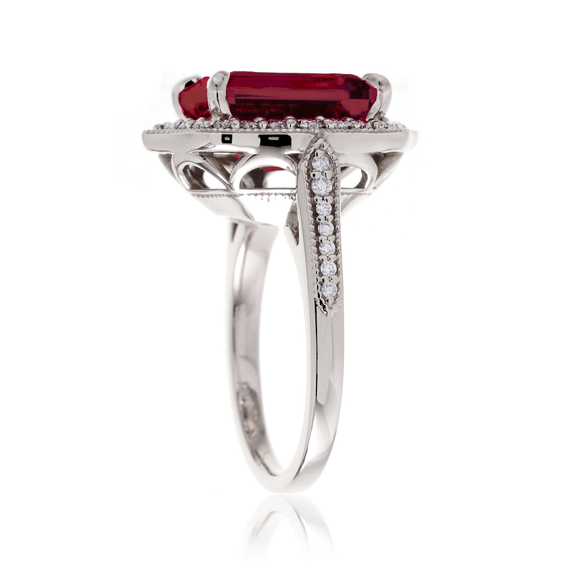 Emerald-Cut Ruby and Diamond Ring in White Gold