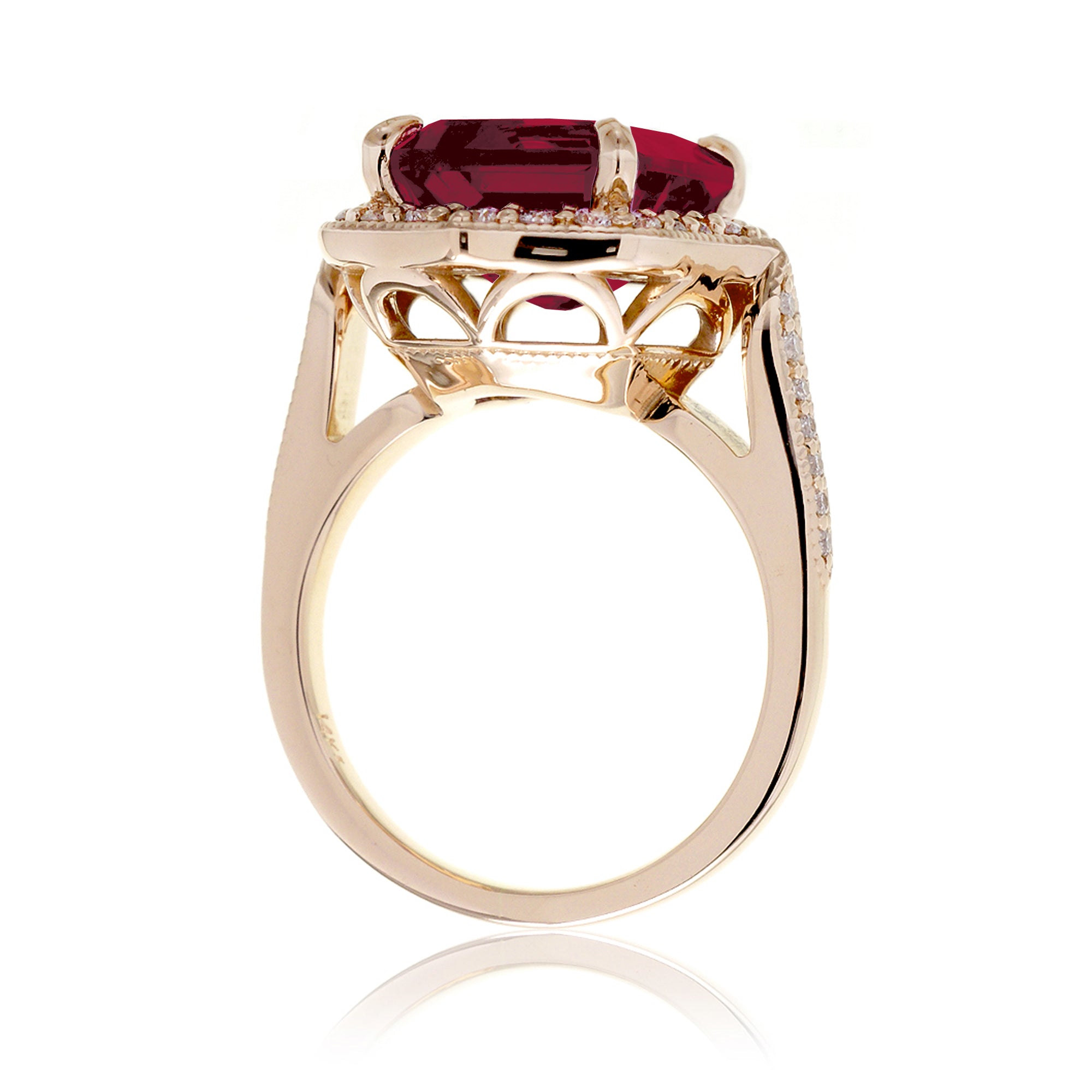 Vintage Ruby and Diamond Halo Ring in Yellow Gold