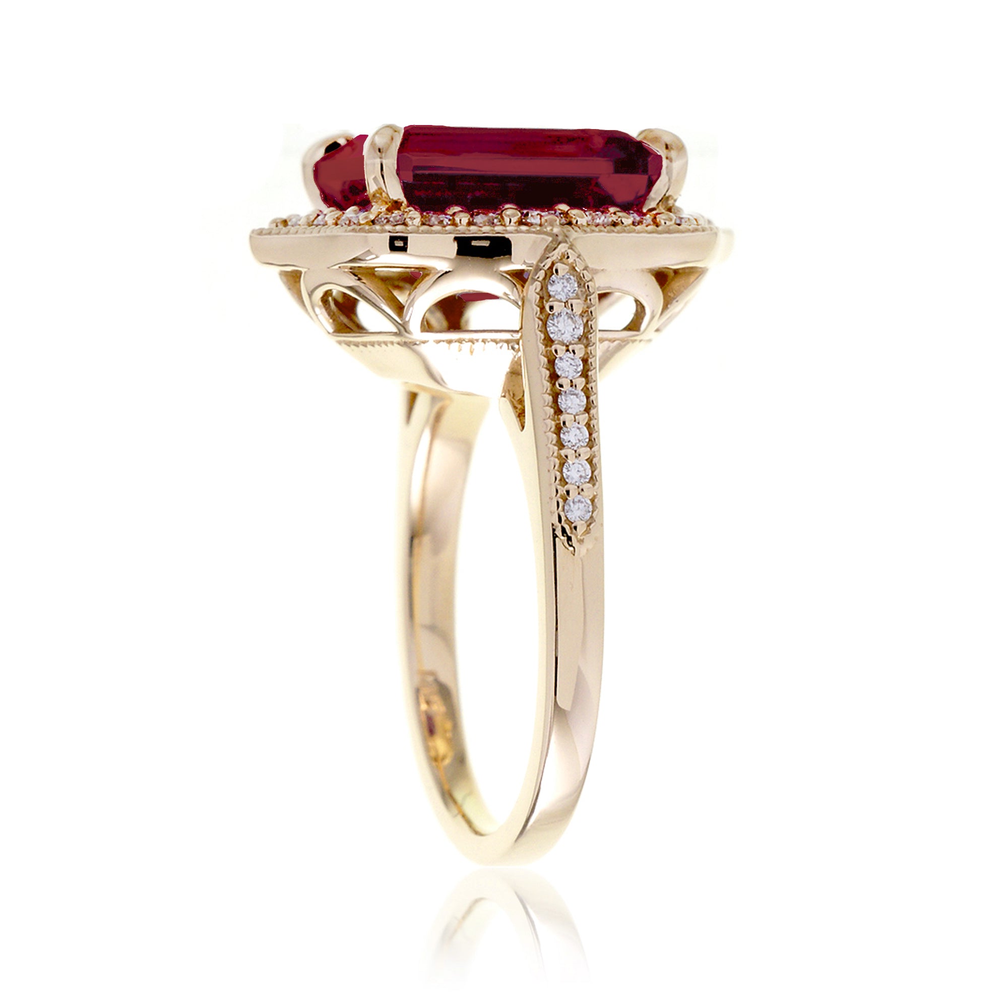 Vintage Ruby and Diamond Halo Ring in Yellow Gold
