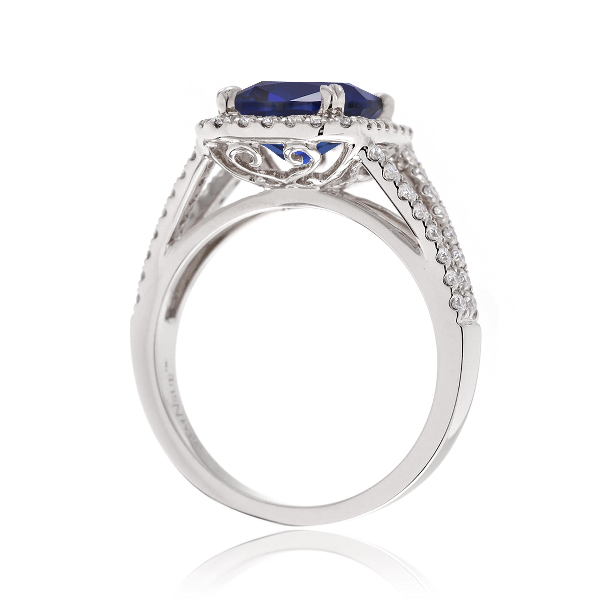 The Signature Split Band Sapphire Emerald Cut Halo Ring