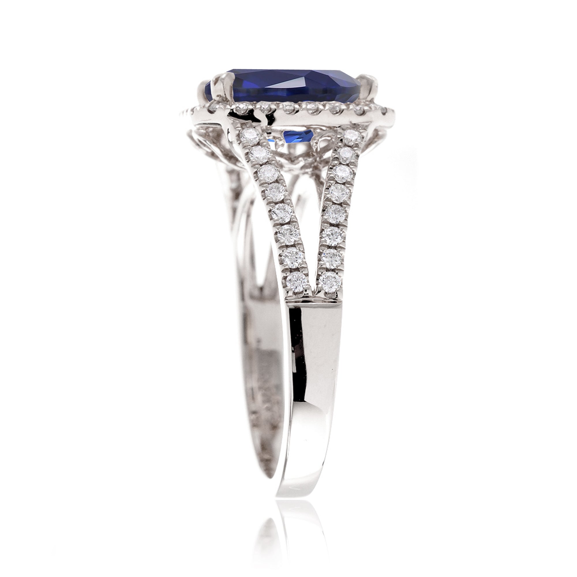 The Signature Split Band Sapphire Emerald Cut Halo Ring