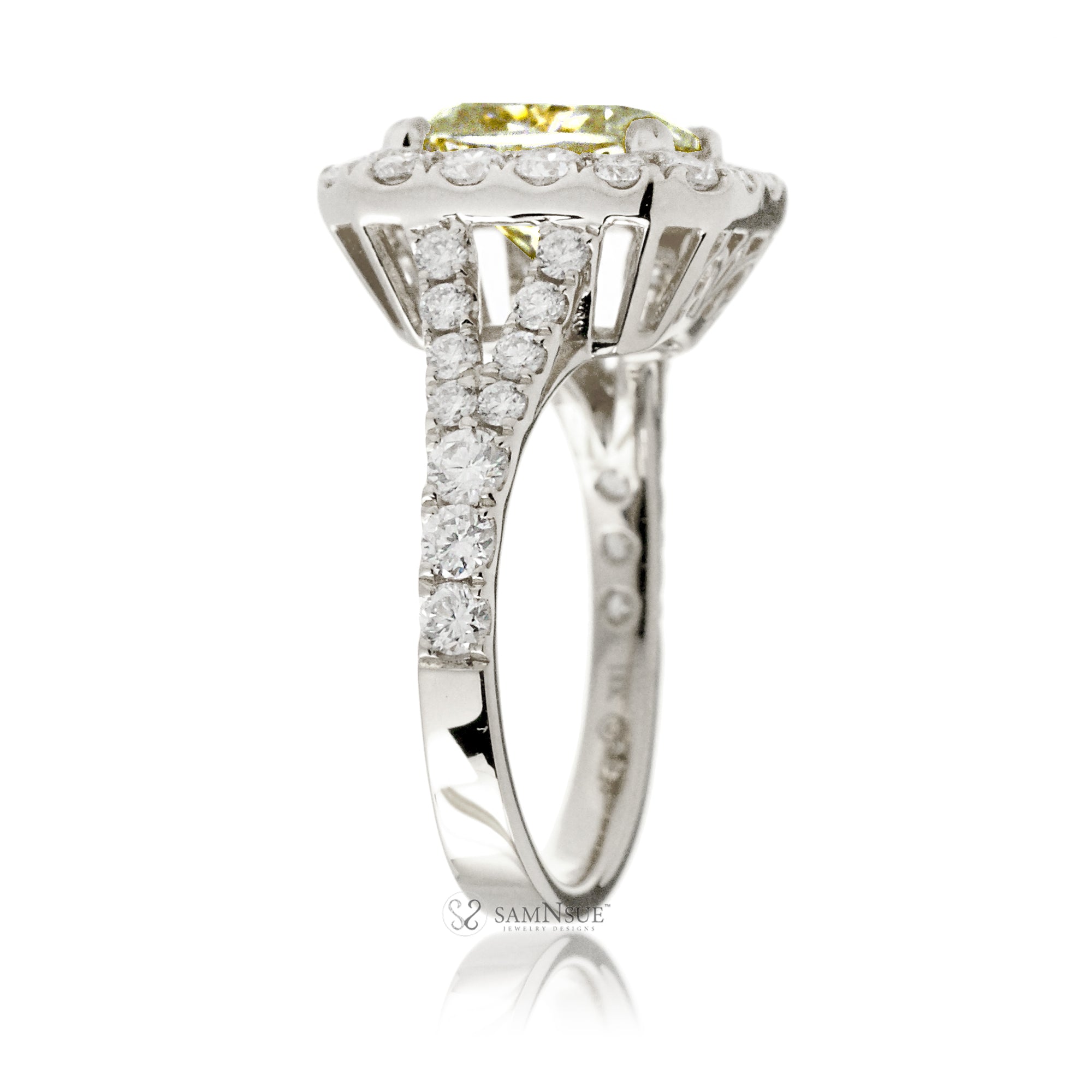 Yellow Sapphire Engagement Ring with Emerald Cut and Split Diamond Band – The Meghan in White Gold