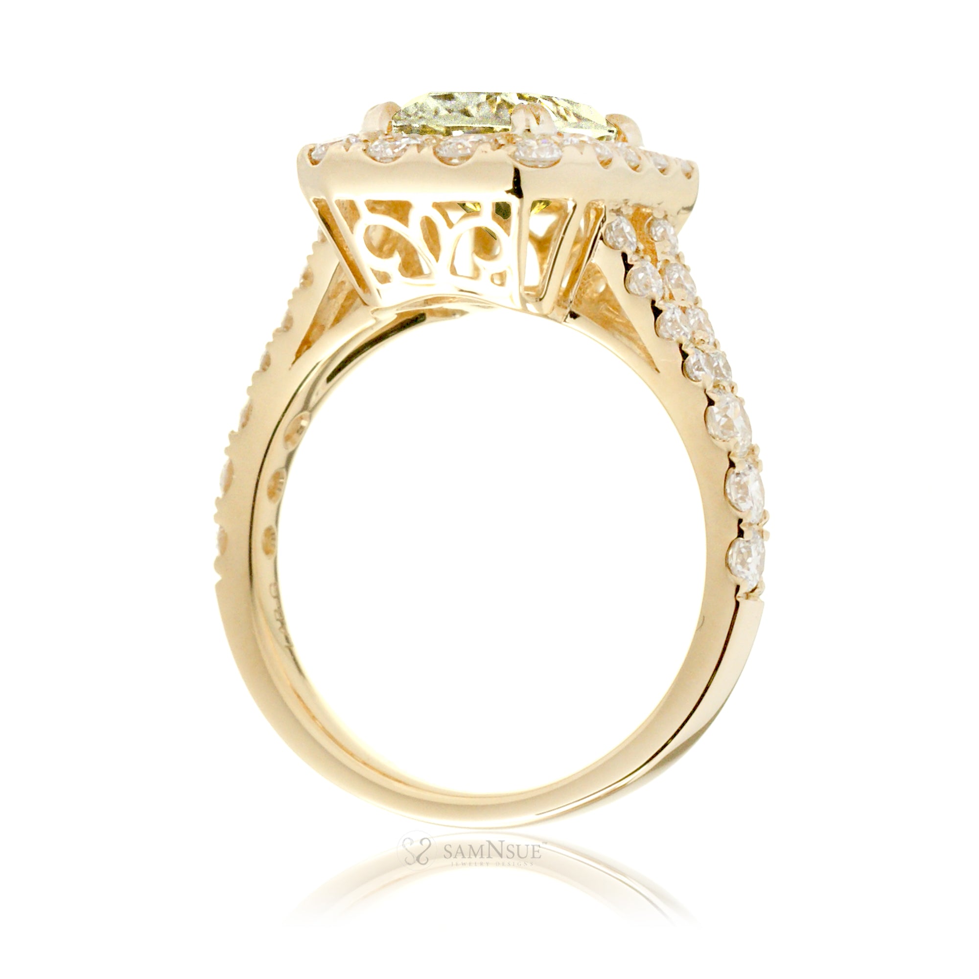 Yellow Sapphire Engagement Ring with Emerald Cut and Split Diamond Band – The Meghan in Yellow Gold