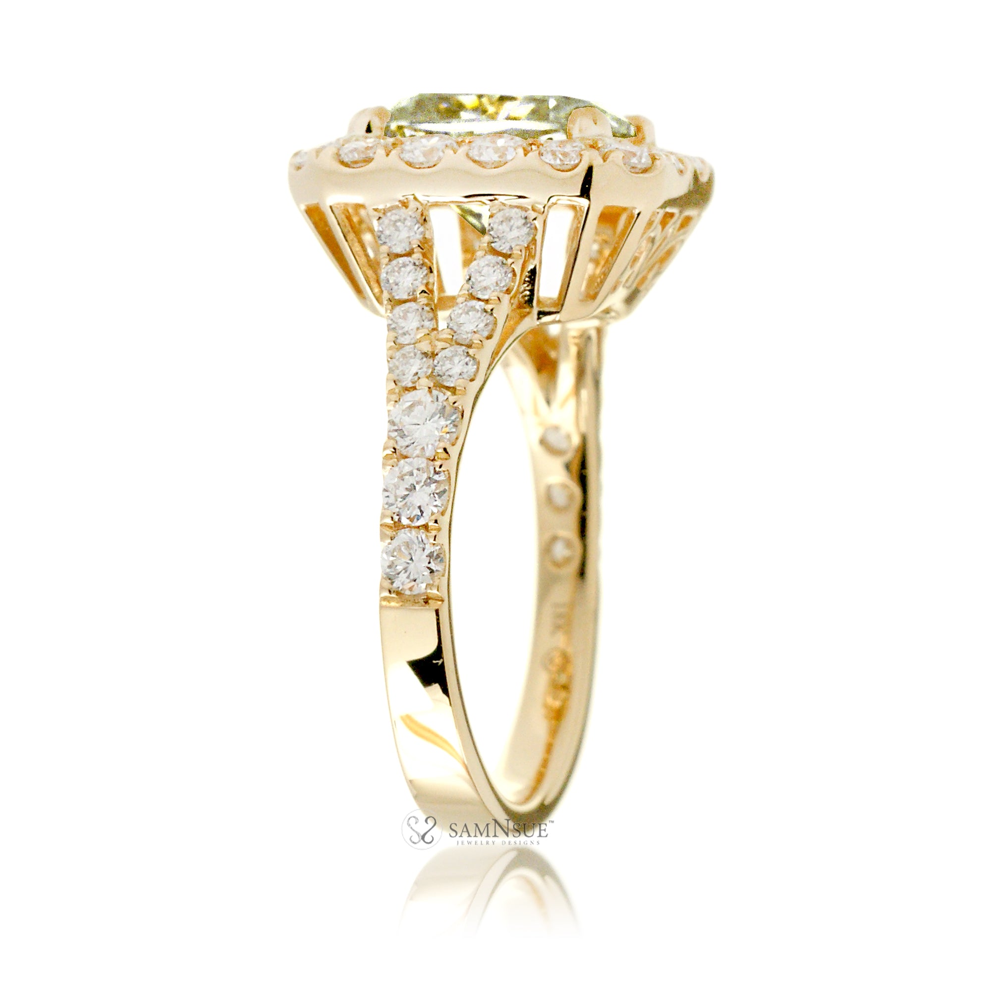 Yellow Sapphire Engagement Ring with Emerald Cut and Split Diamond Band – The Meghan in Yellow Gold