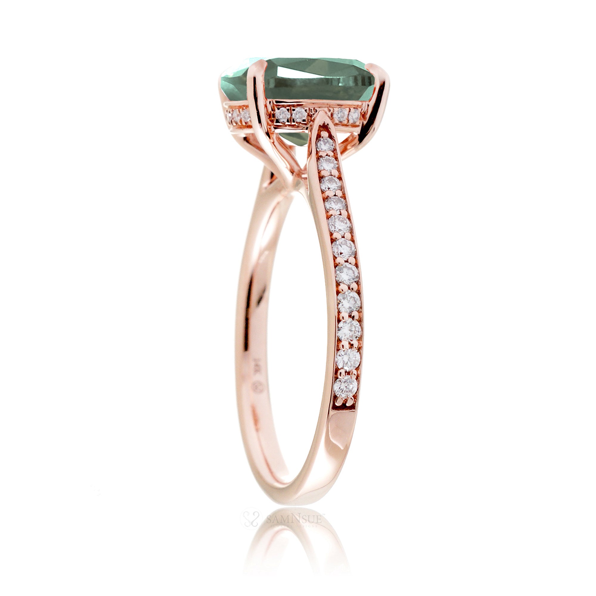 The Emily Cushion Green Sapphire Ring (Lab-Grown)