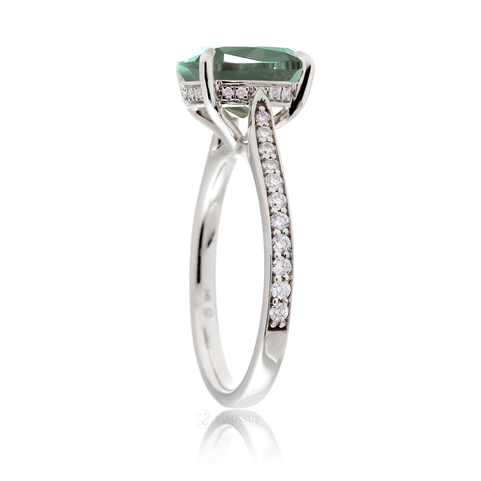 The Emily Cushion Green Sapphire Ring (Lab-Grown)