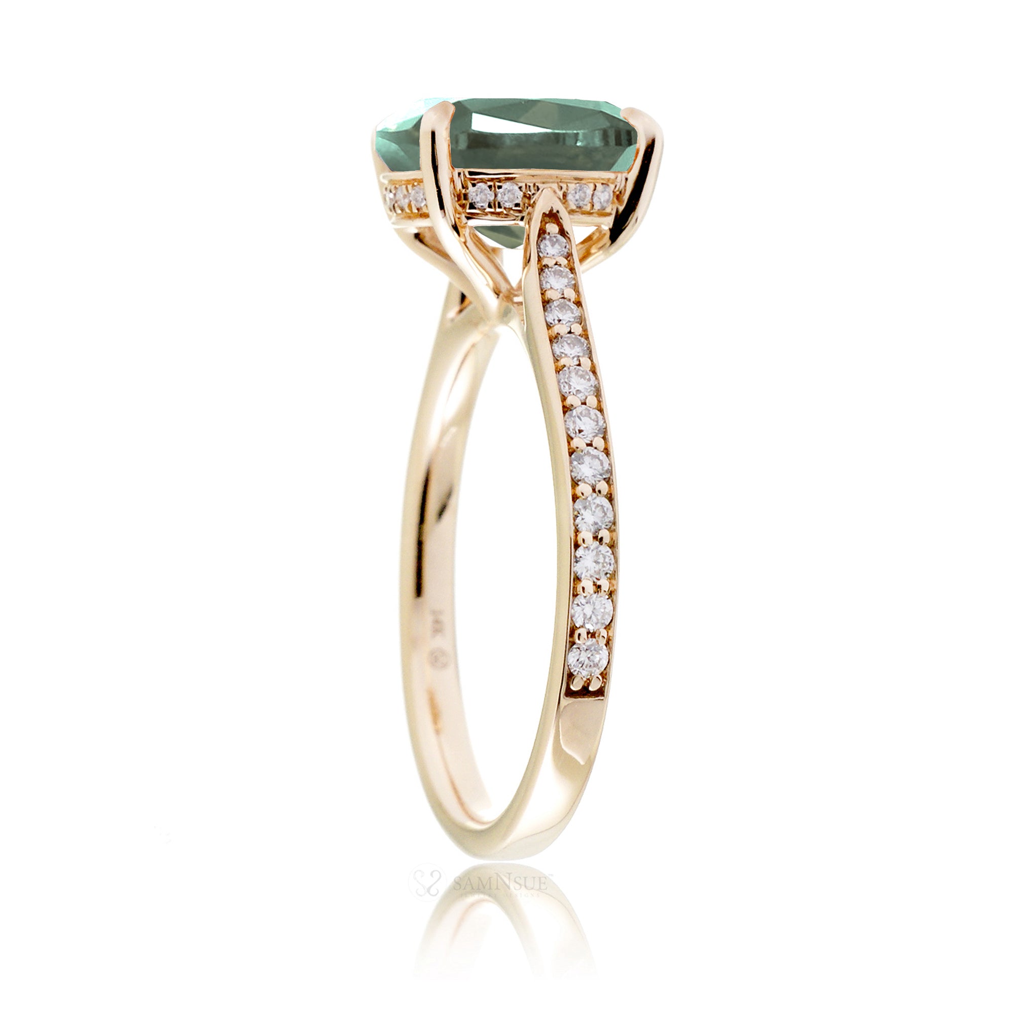 The Emily Cushion Green Sapphire Ring (Lab-Grown)