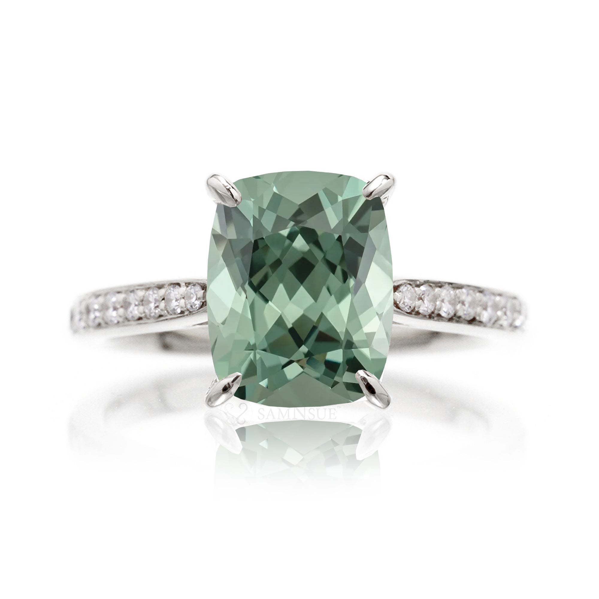 The Emily Cushion Green Sapphire Ring (Lab-Grown)
