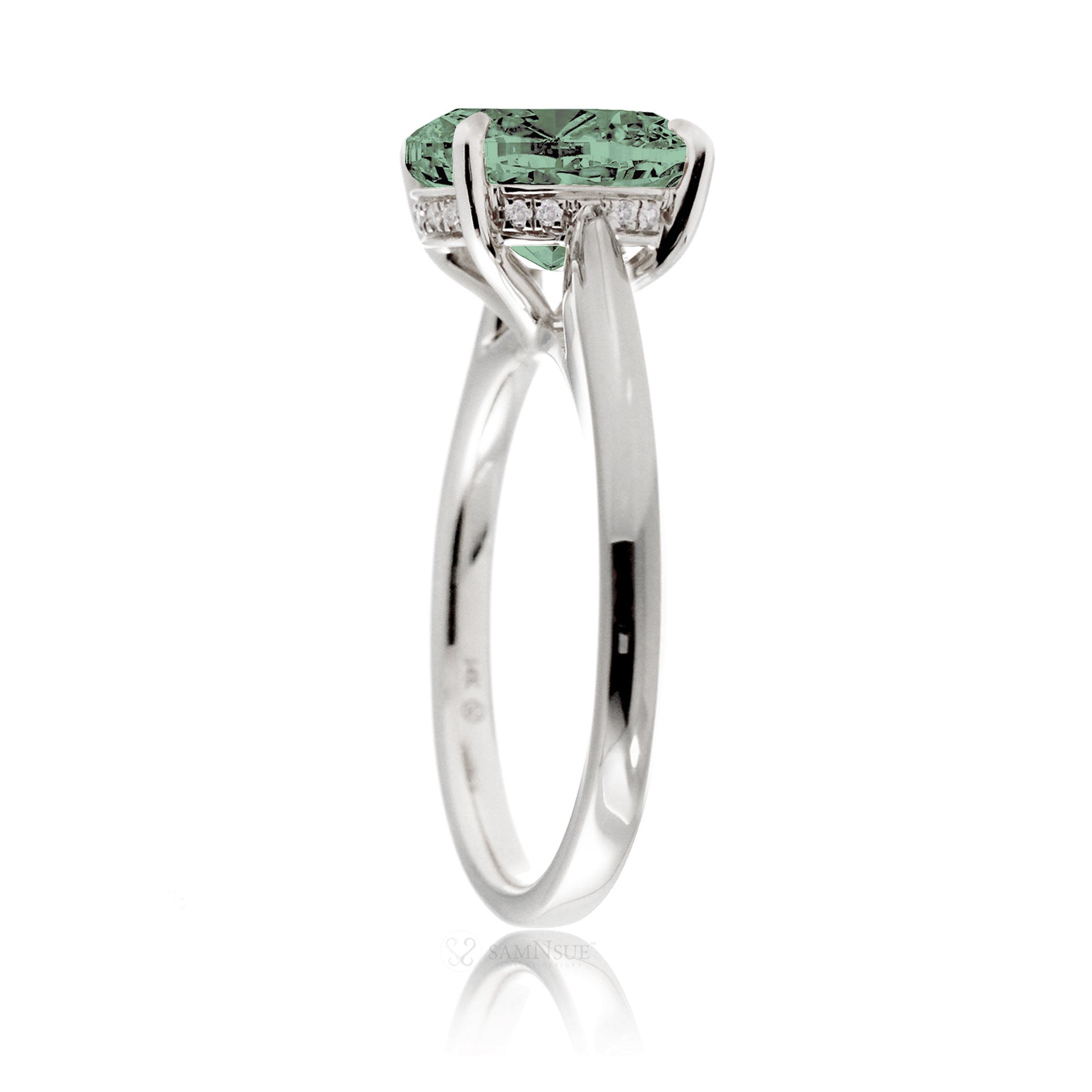 The Emily Cushion Green Sapphire Ring (Lab-Grown)