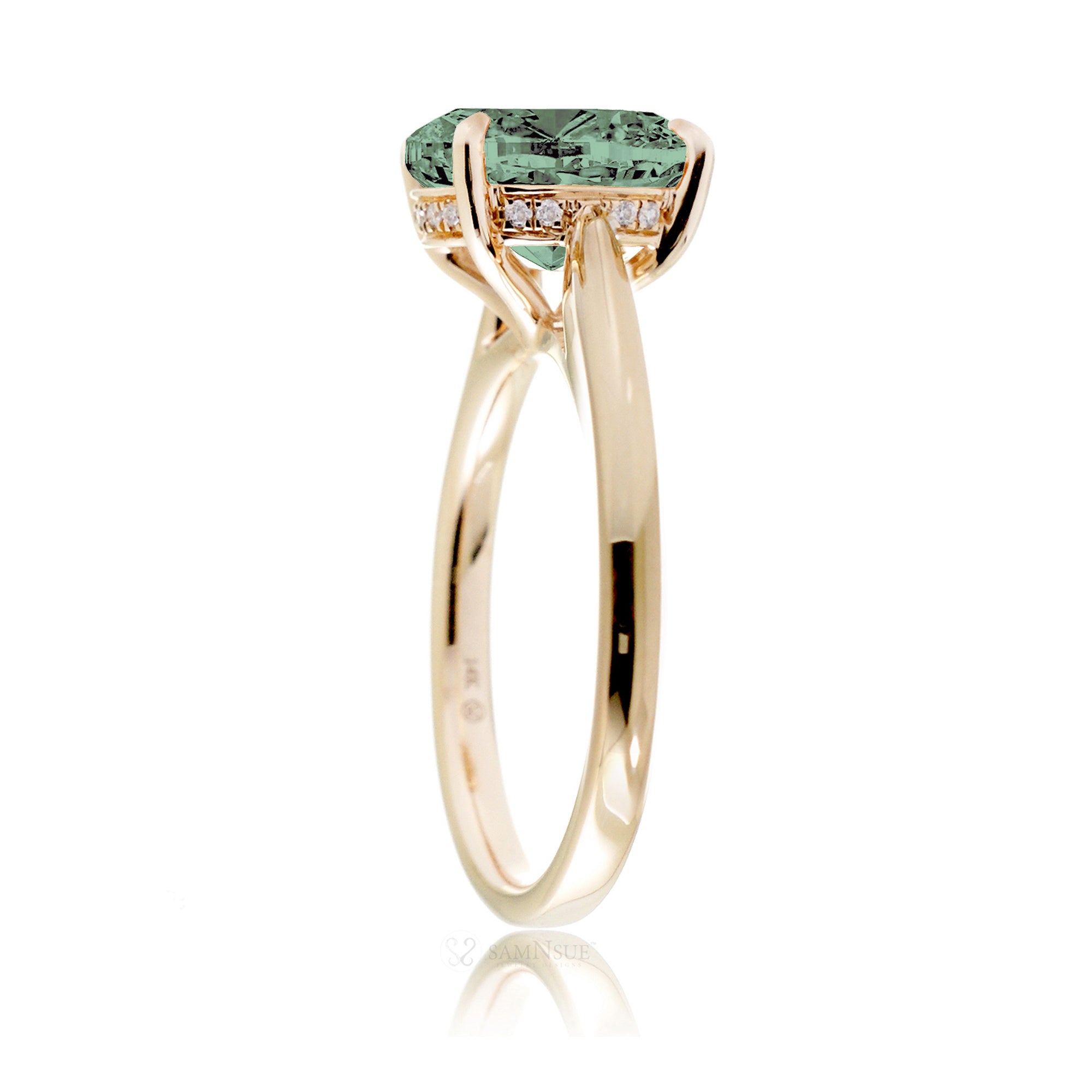 The Emily Cushion Green Sapphire Ring (Lab-Grown)