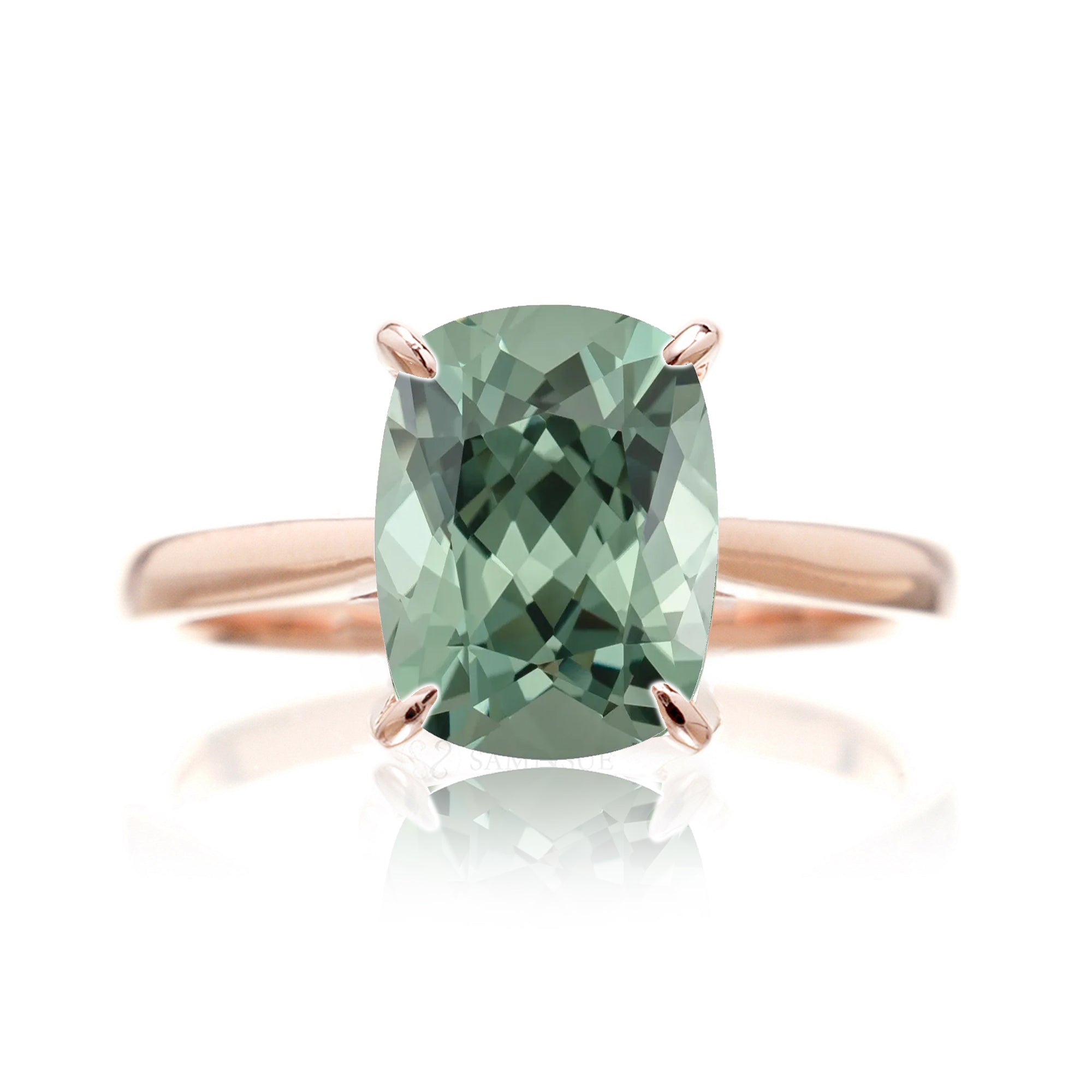 The Emily Cushion Green Sapphire Ring (Lab-Grown)