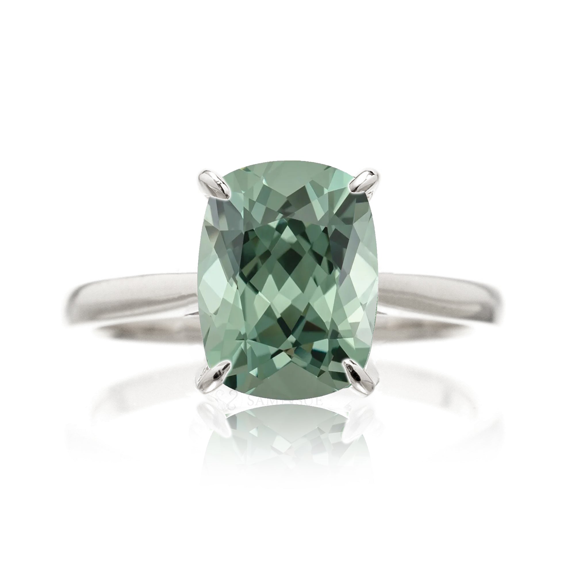 The Emily Cushion Green Sapphire Ring (Lab-Grown)
