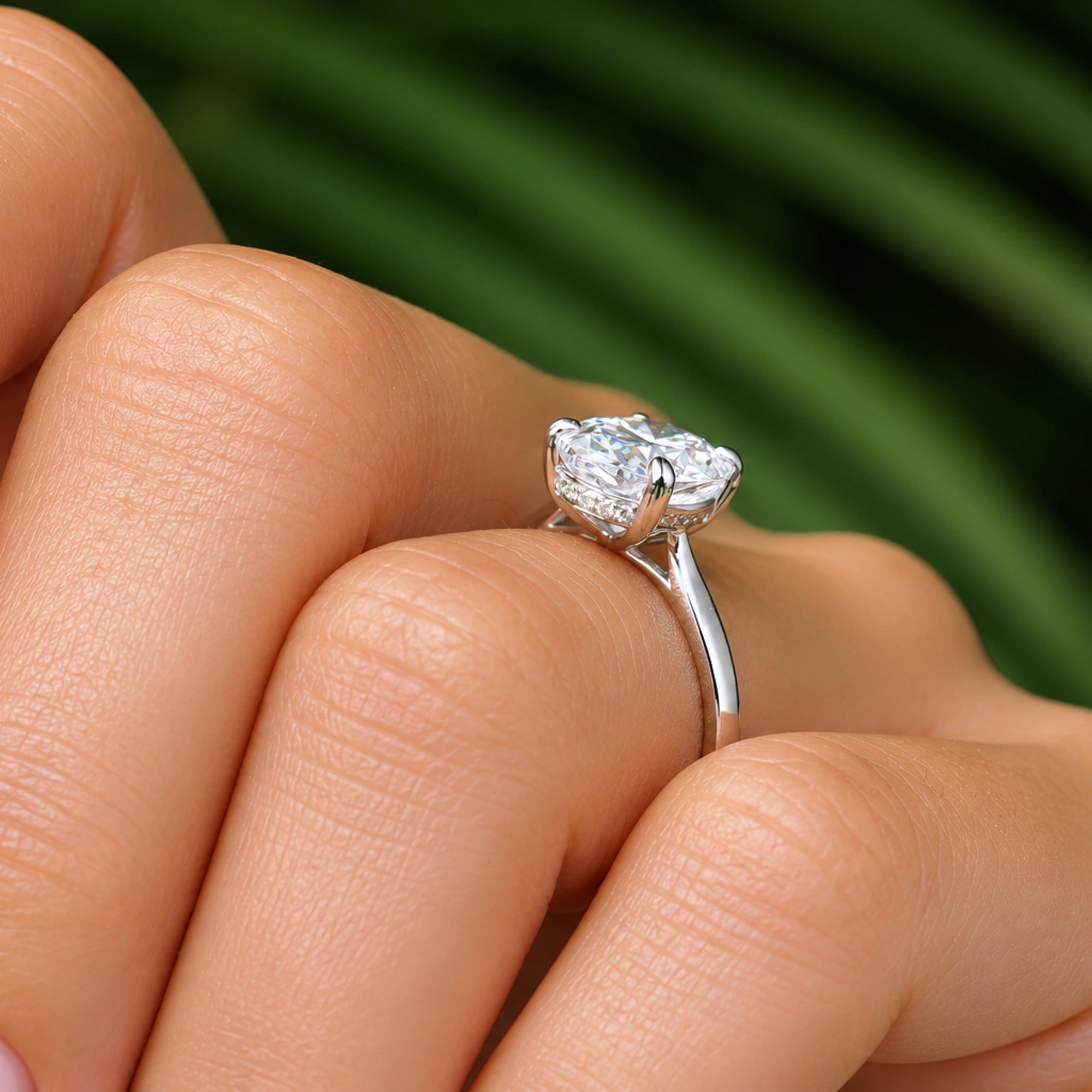 Oval Moissanite Ring 11x7.5mm 18k white Gold - The Emily Solitaire