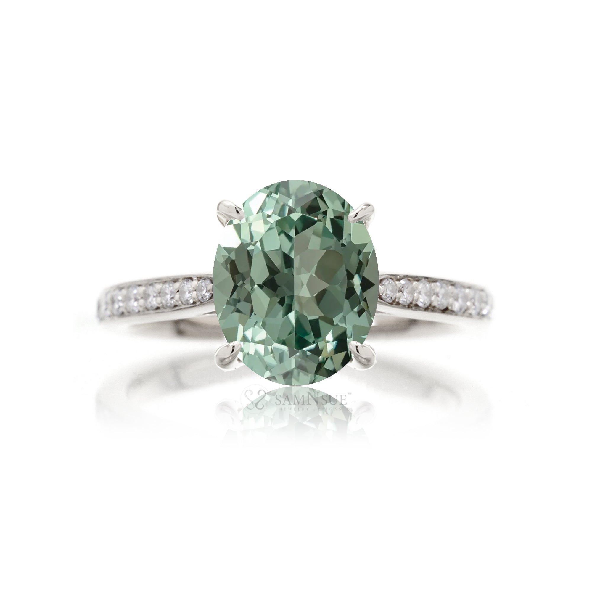 The Emily Oval Green Sapphire Ring (Lab-Grown)