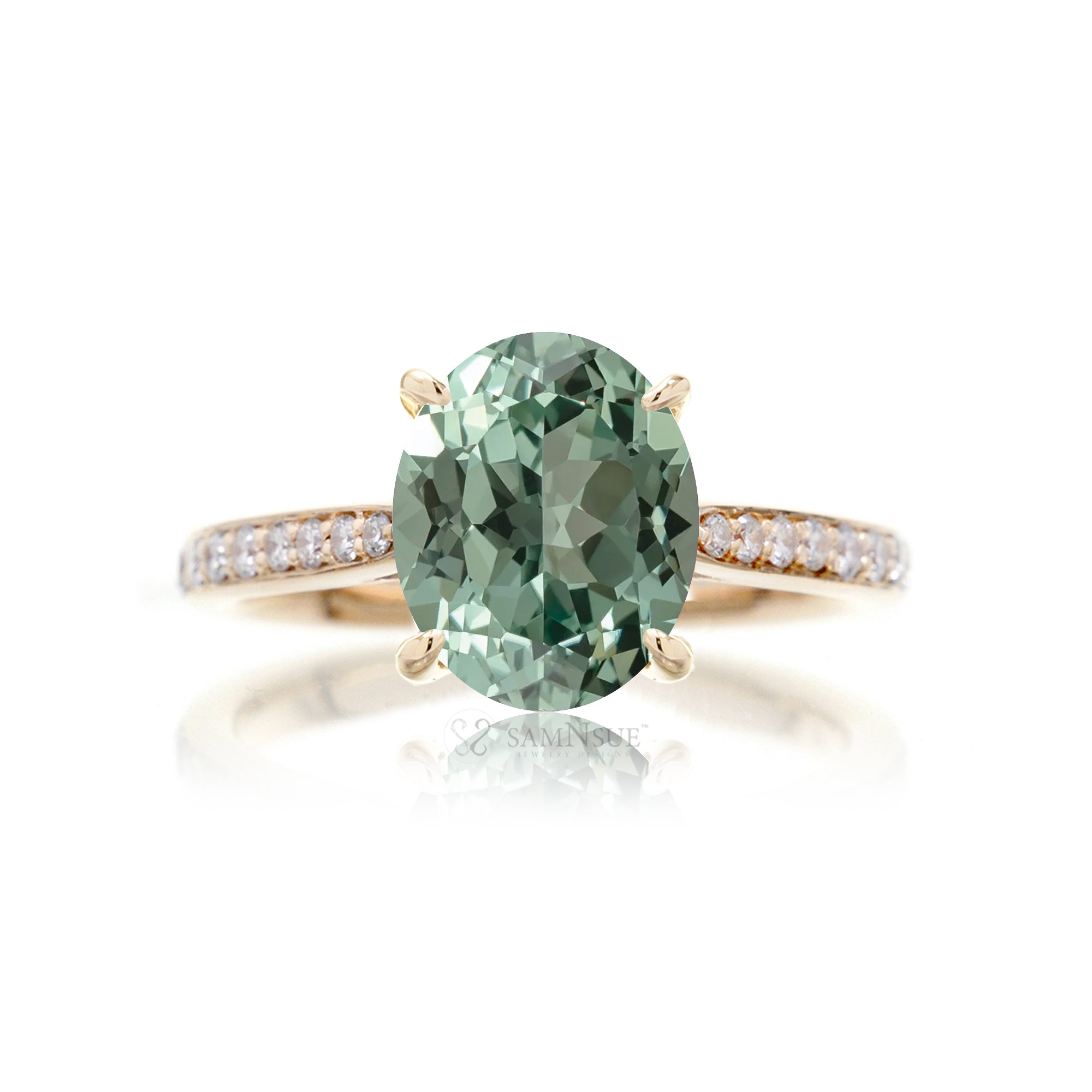 The Emily Oval Green Sapphire Ring (Lab-Grown)