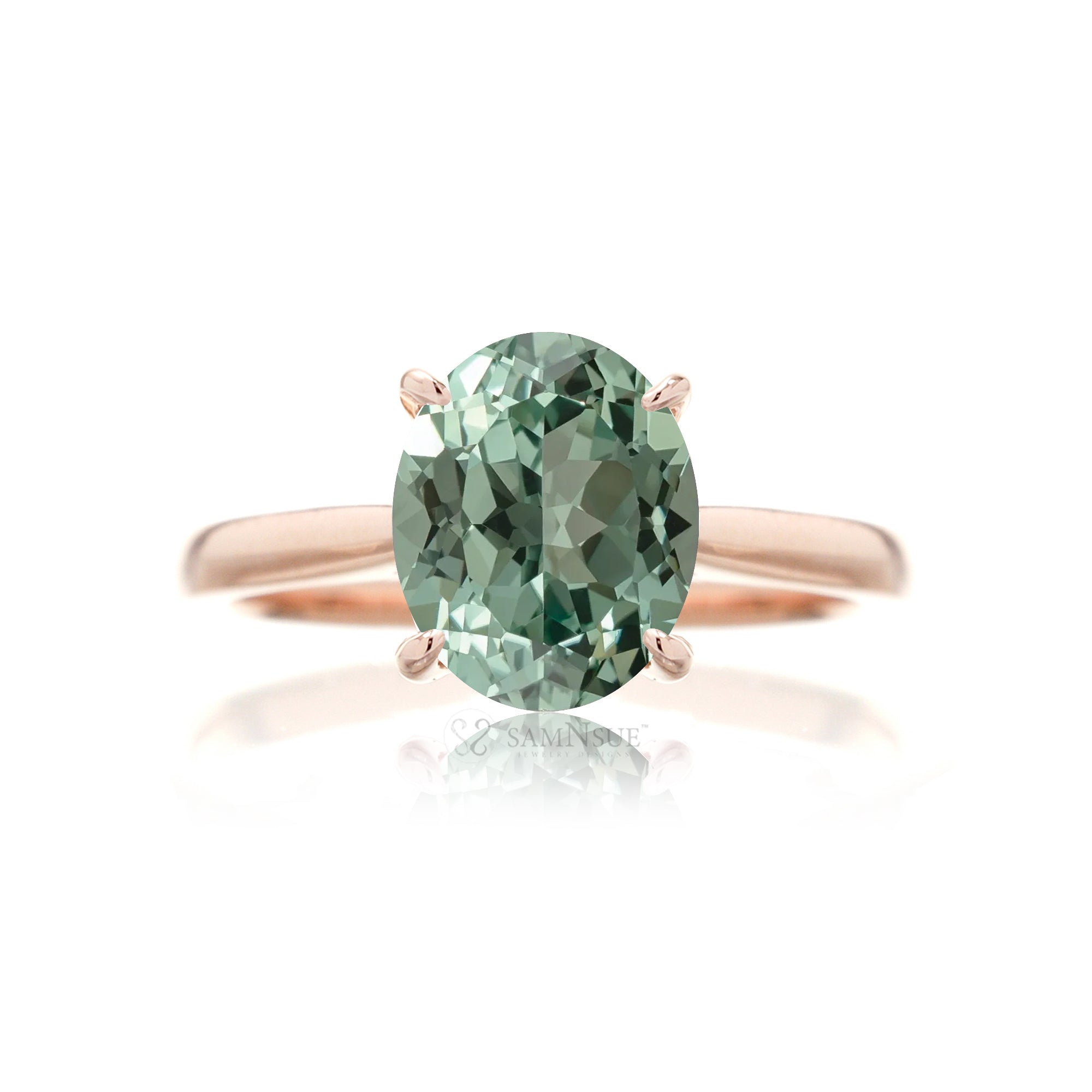 The Emily Oval Green Sapphire Ring (Lab-Grown)
