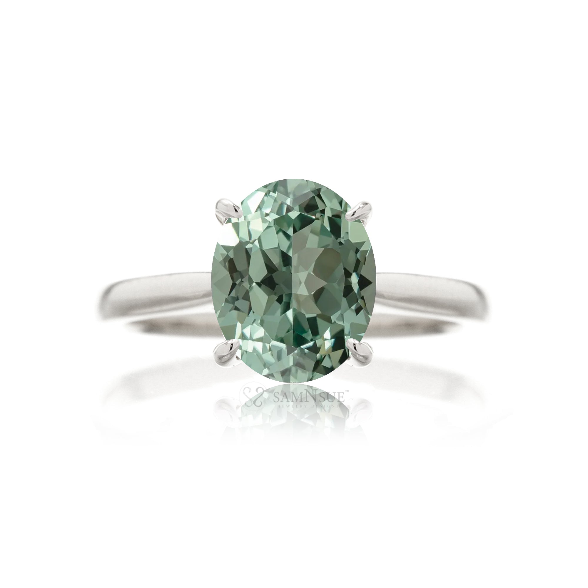 The Emily Oval Green Sapphire Ring (Lab-Grown)