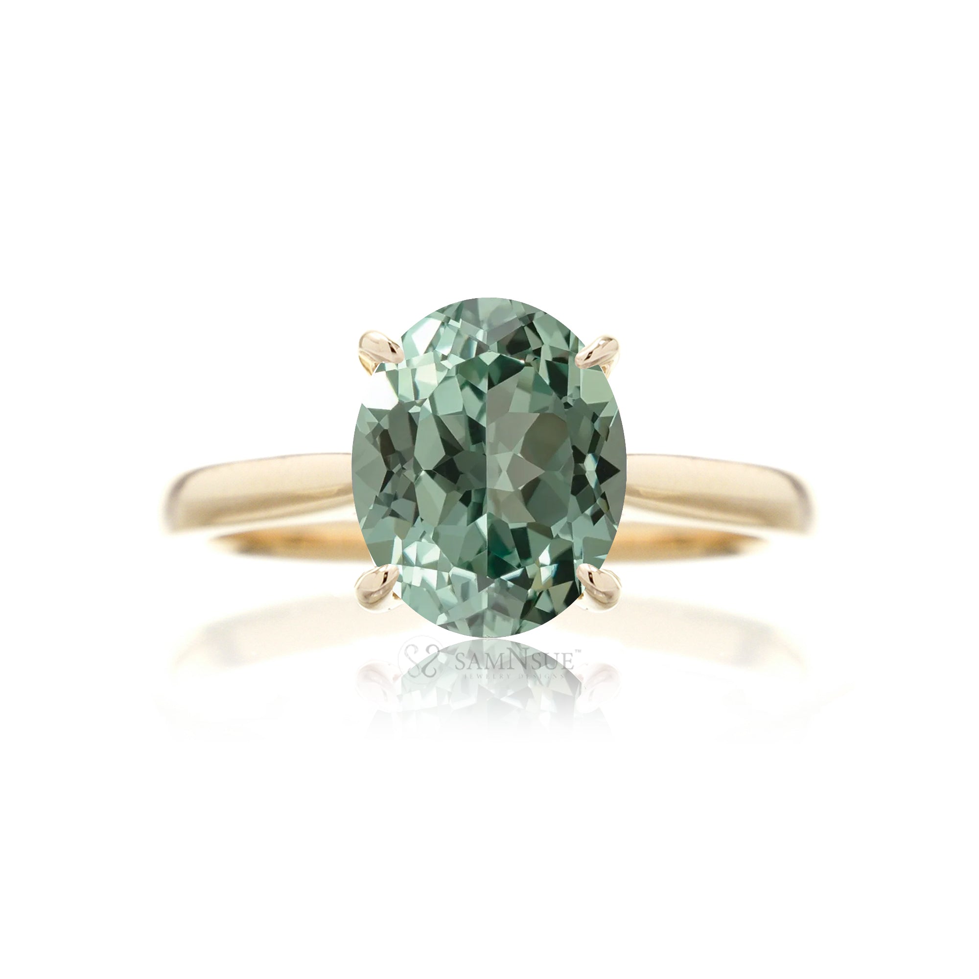 The Emily Oval Green Sapphire Ring (Lab-Grown)