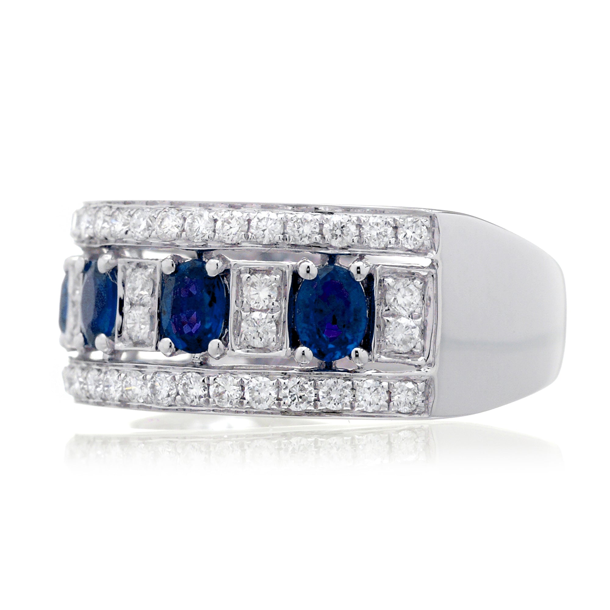 Five stone blue sapphire anniversary diamond ring